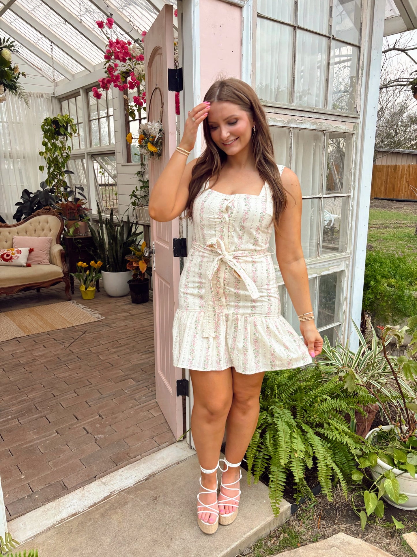 Rose Dainty Floral Mini Dress - Pink/Yellow