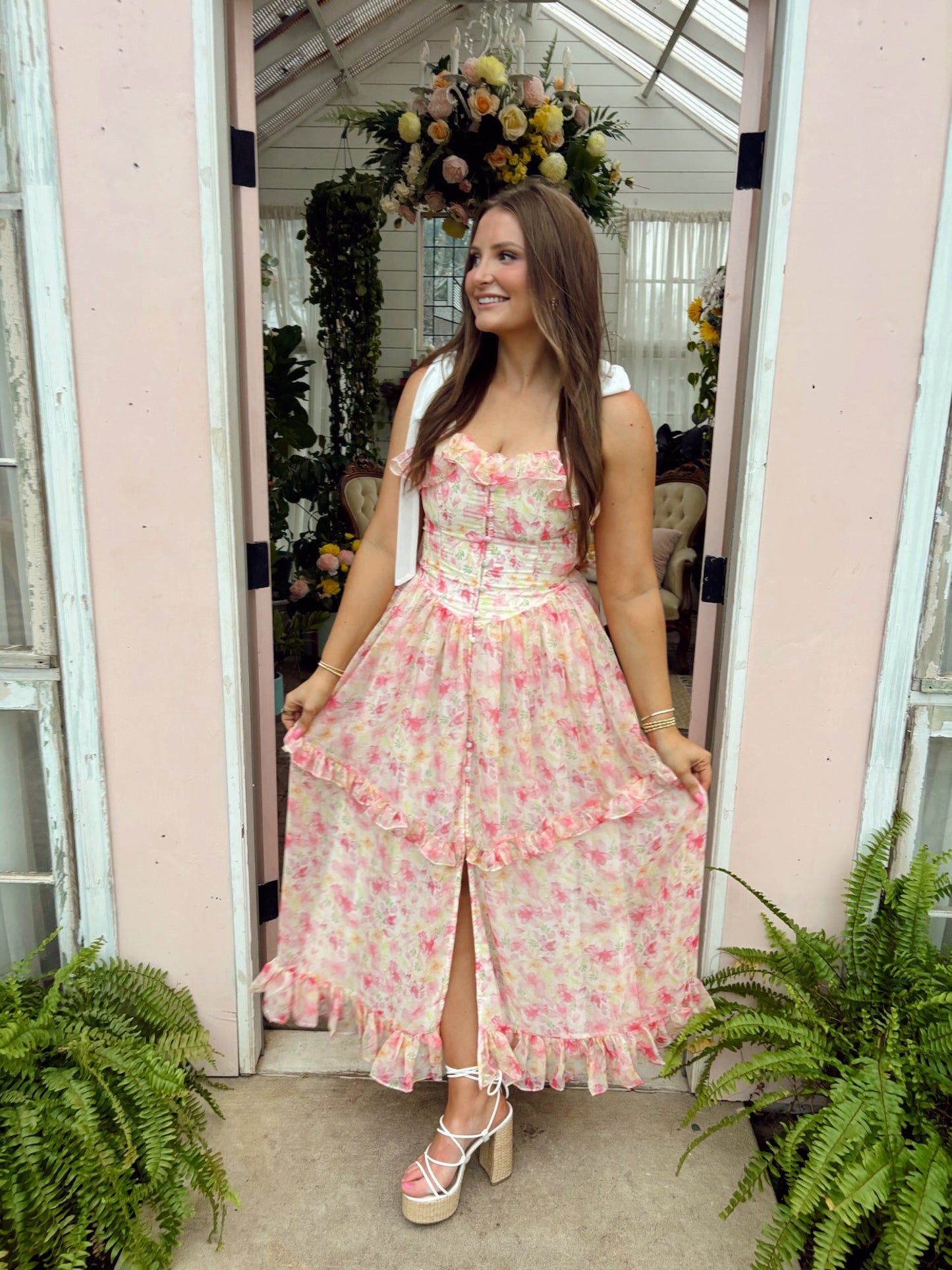 Tulip Midi Dress - Pink Floral