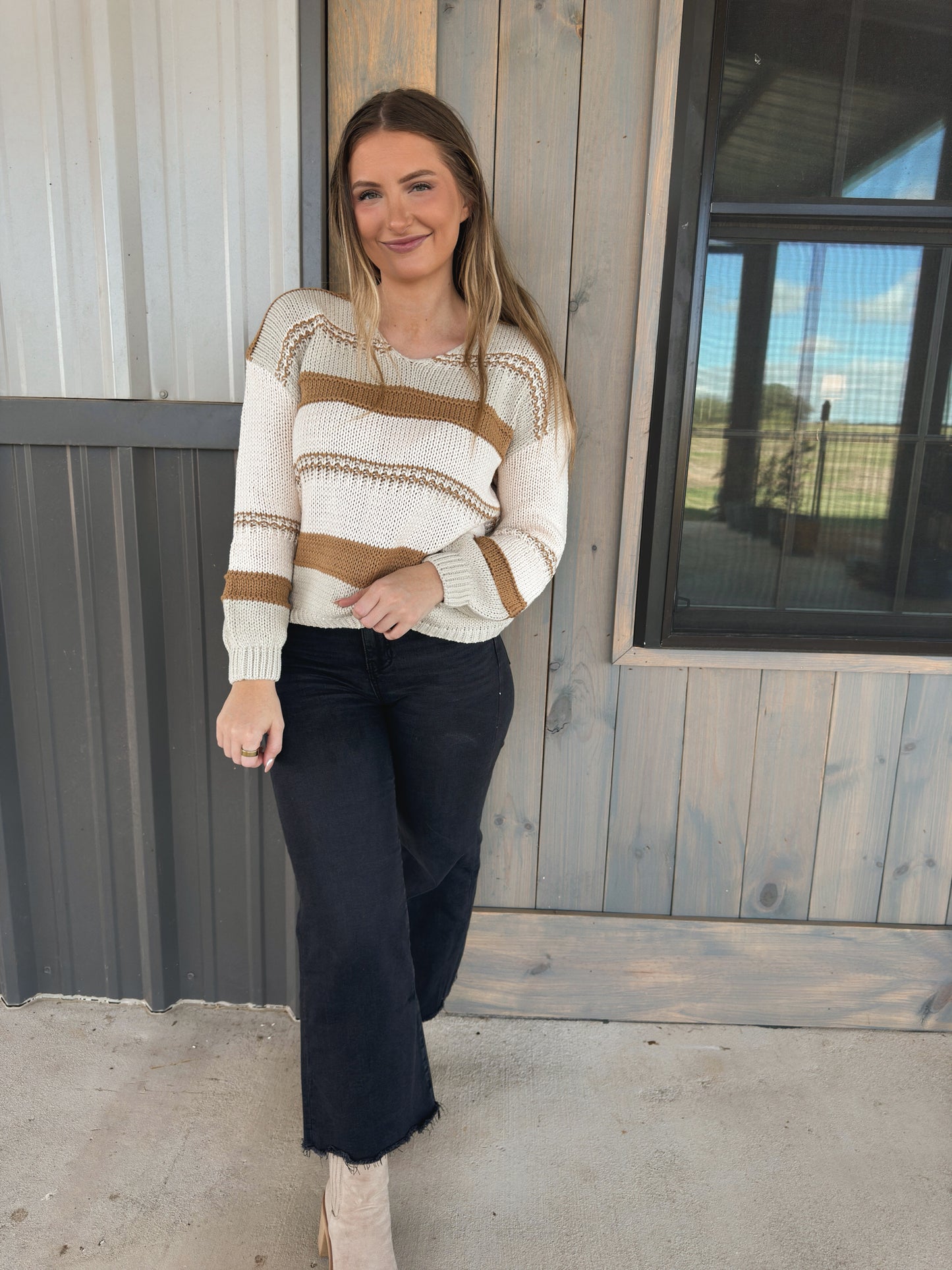 Latte Lover Striped Sweater - Taupe - The Pretty Peach