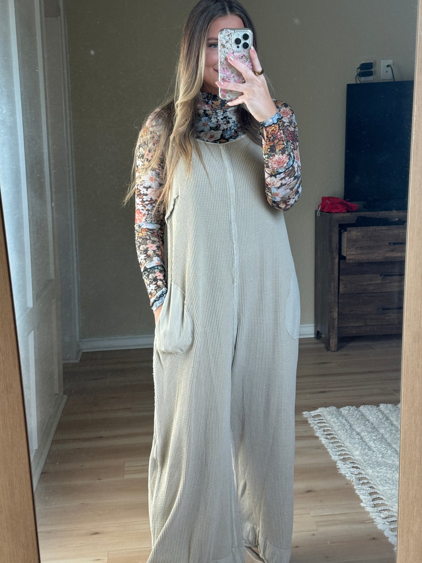 Brielle Waffle Knit Jumpsuit - Oatmeal - The Pretty Peach