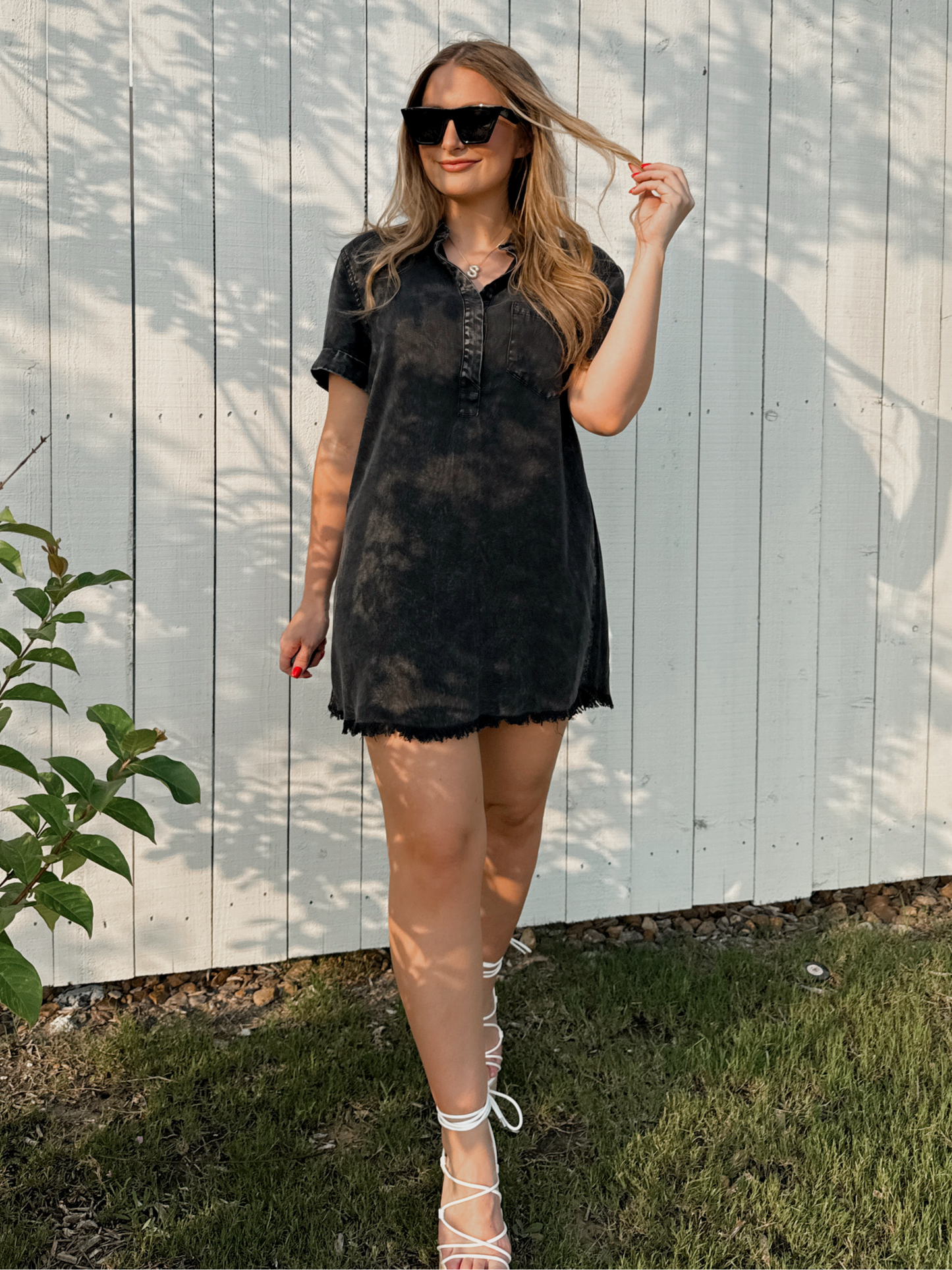 Pinky Promise Denim Dress - Ash Black - The Pretty Peach