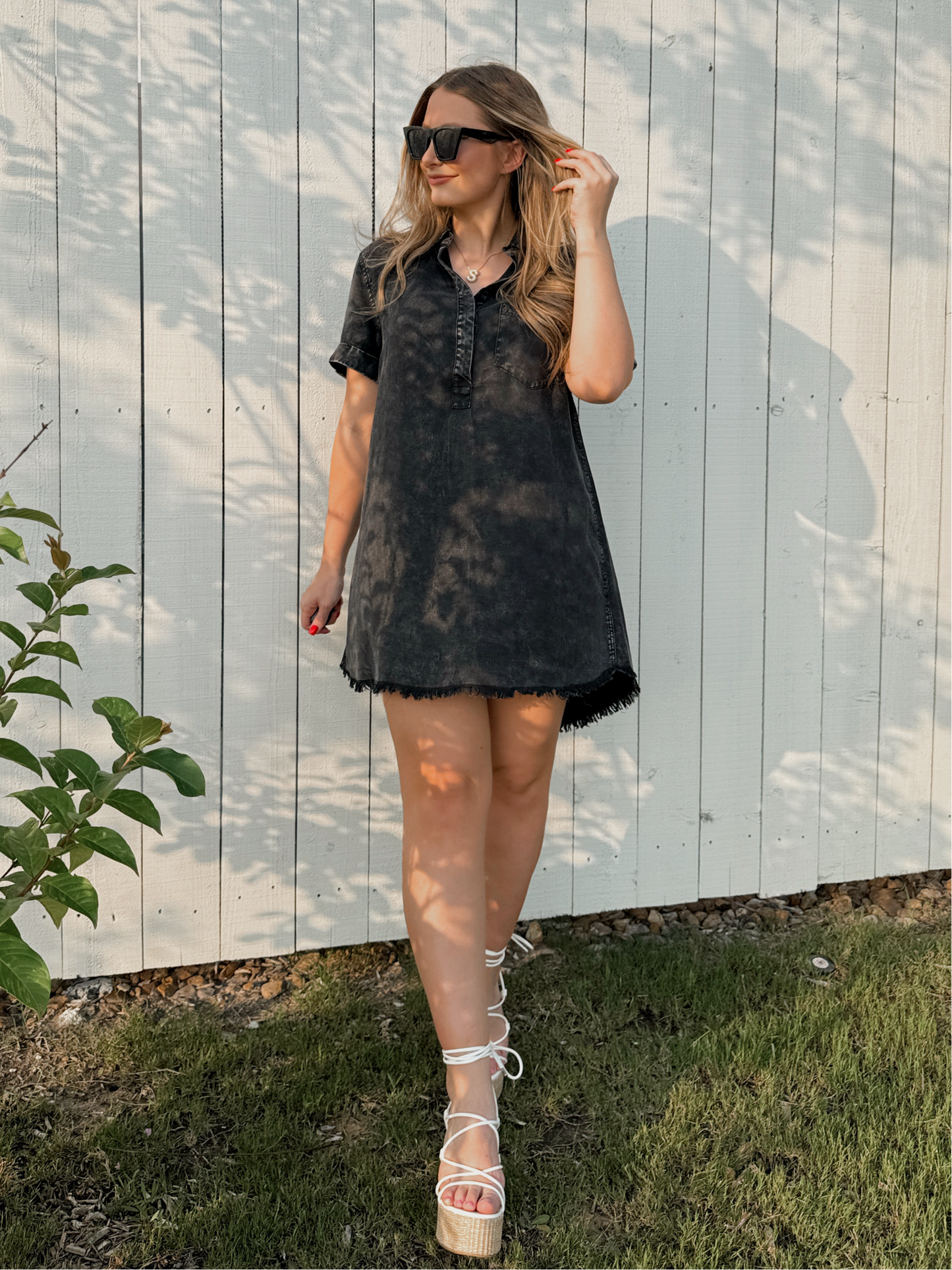 Pinky Promise Denim Dress - Ash Black - The Pretty Peach