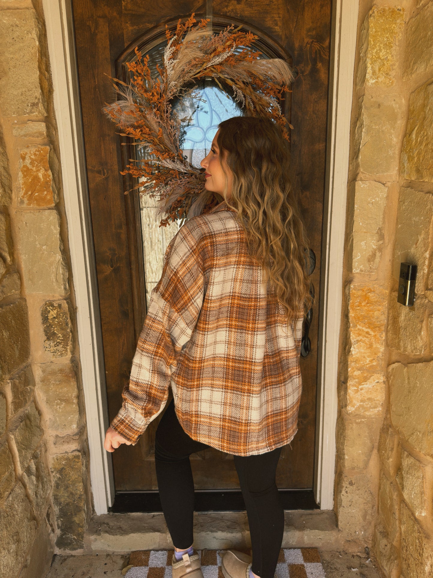 Pumpkin Patch Plaid Shacket - Brown Multi - The Pretty Peach