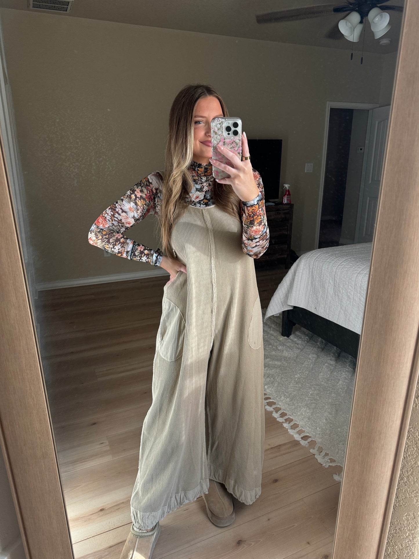 Brielle Waffle Knit Jumpsuit - Oatmeal - The Pretty Peach