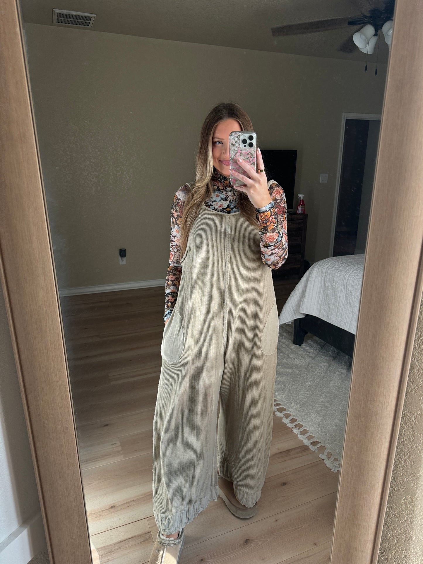Brielle Waffle Knit Jumpsuit - Oatmeal - The Pretty Peach