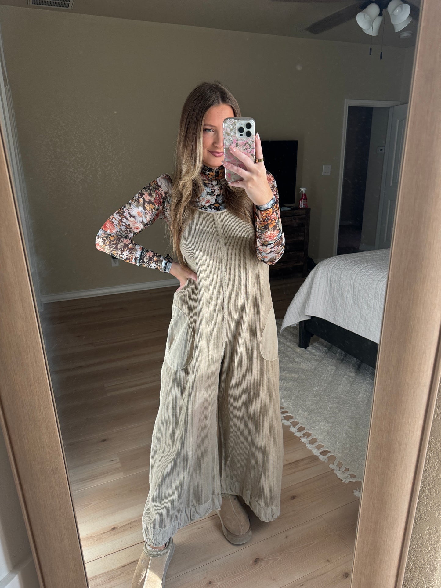 Brielle Waffle Knit Jumpsuit - Oatmeal - The Pretty Peach
