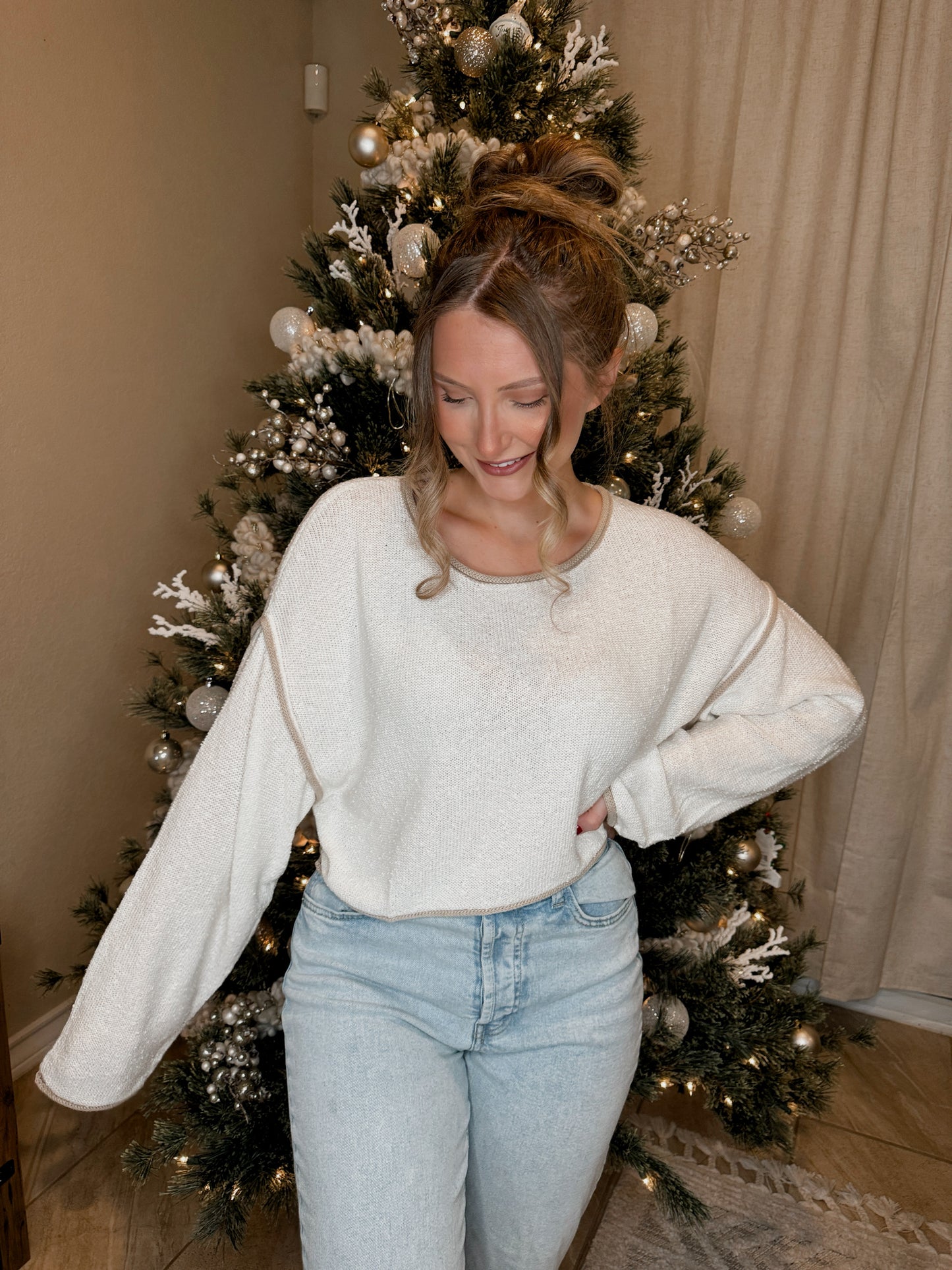 Landry Boat Neck Sweater - Cream - The Pretty Peach