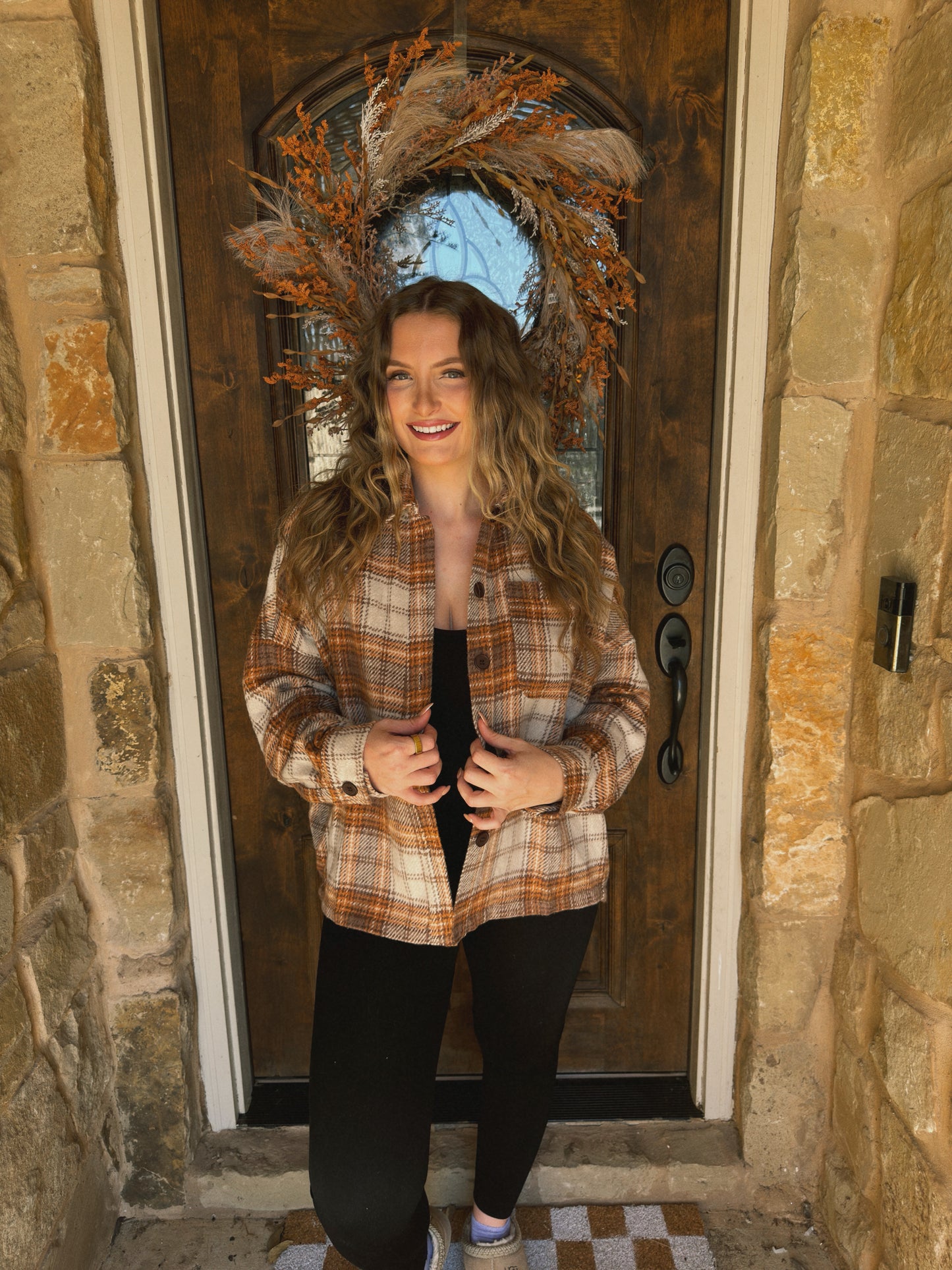 Pumpkin Patch Plaid Shacket - Brown Multi - The Pretty Peach