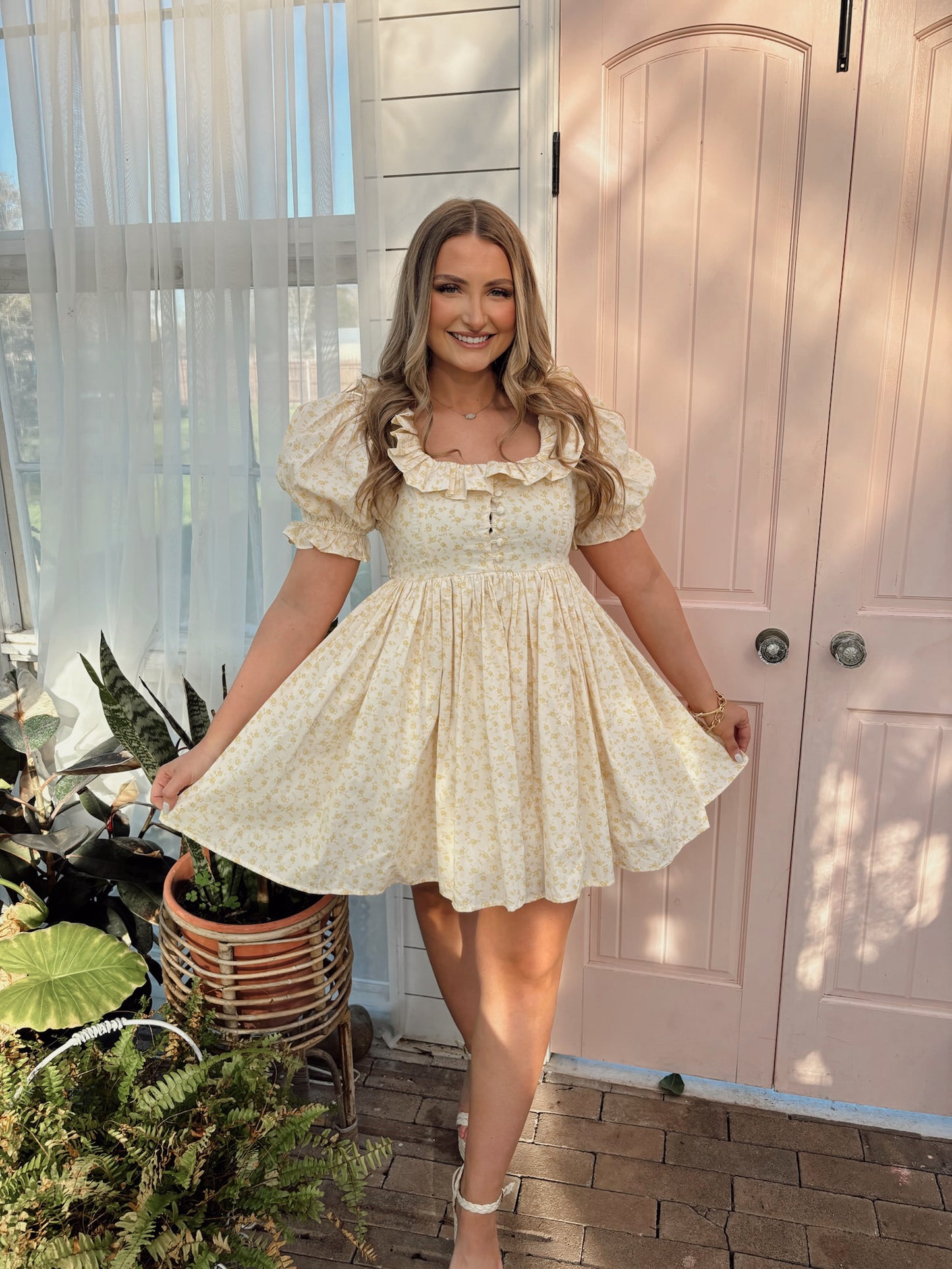 Magnolia Floral Ruffle Dress - Yellow - The Pretty Peach