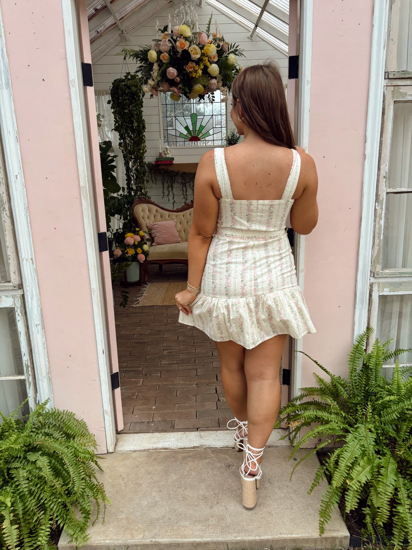 Rose Dainty Floral Mini Dress - Pink/Yellow