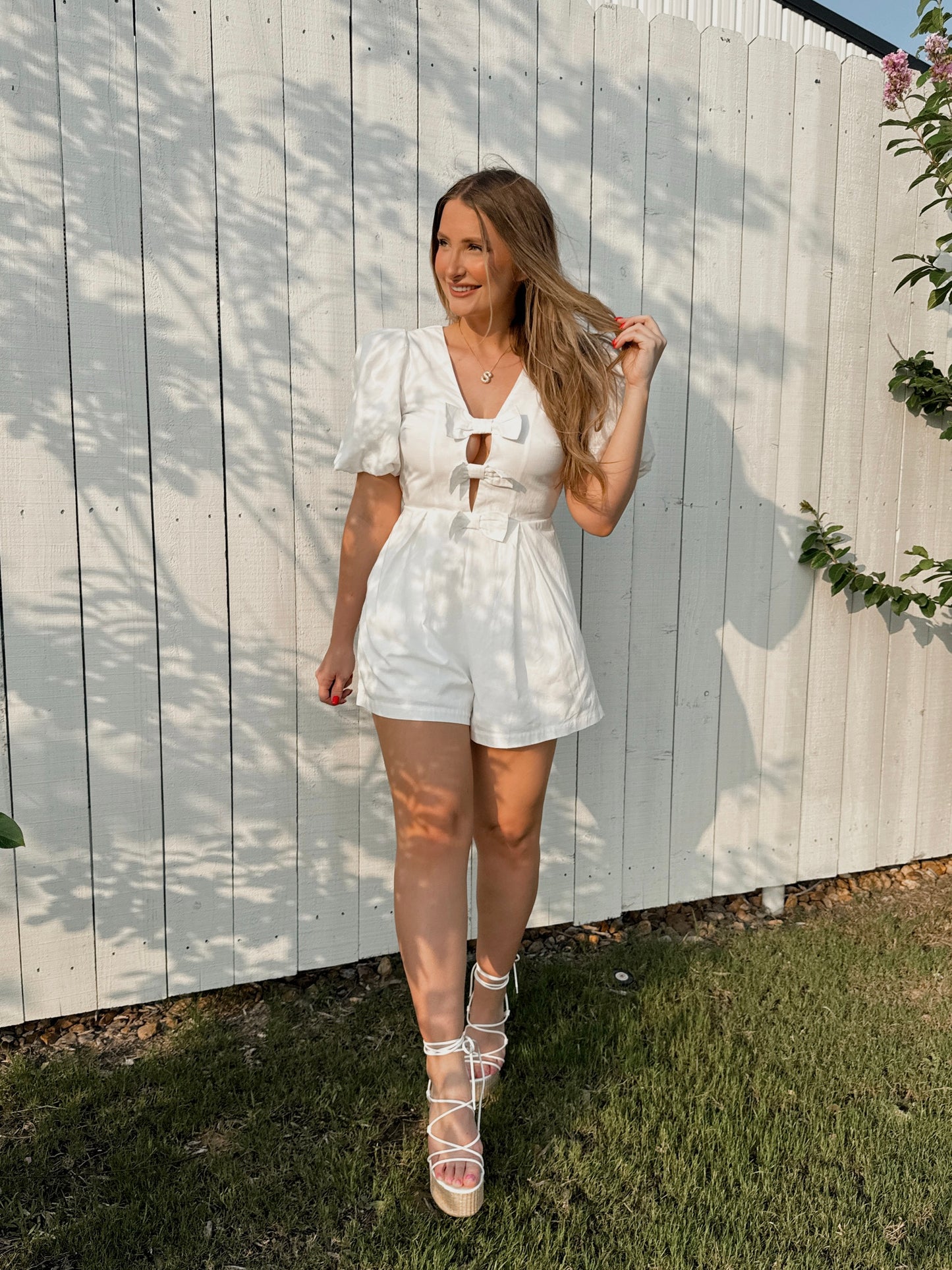 Charlotte Bow Romper - White - The Pretty Peach