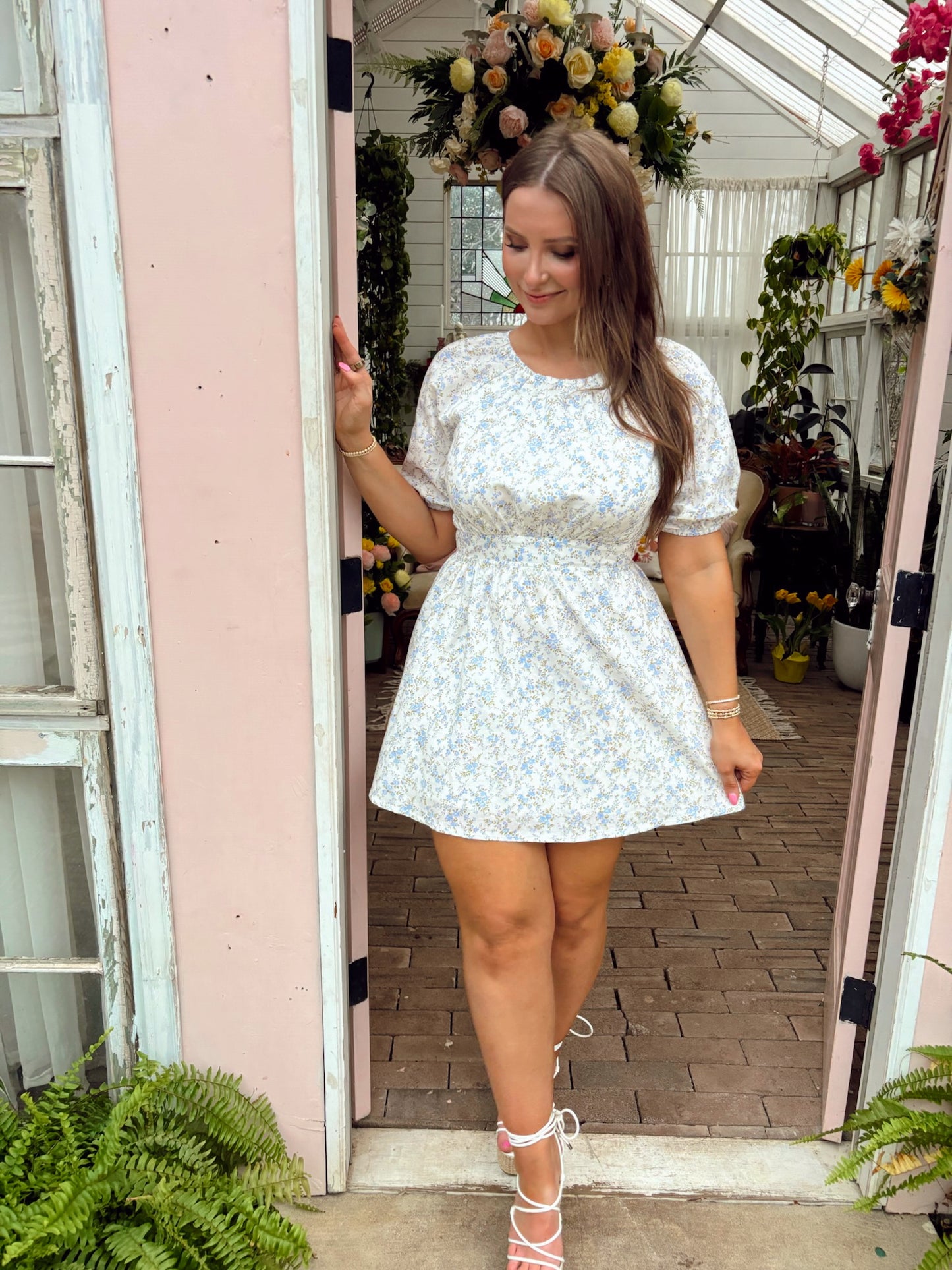 Bluebonnet Floral Mini Dress - White/Blue