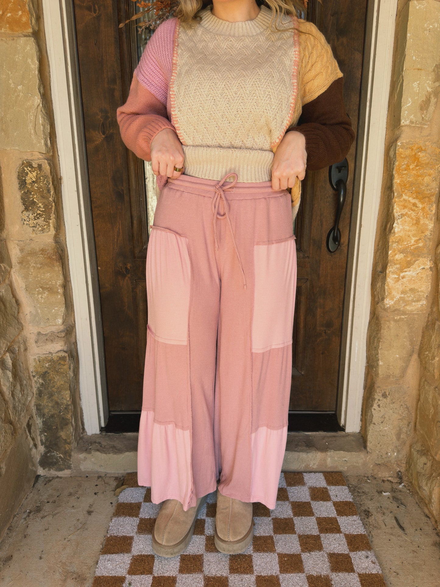 Pinky Patchwork Pants - Mauve - The Pretty Peach