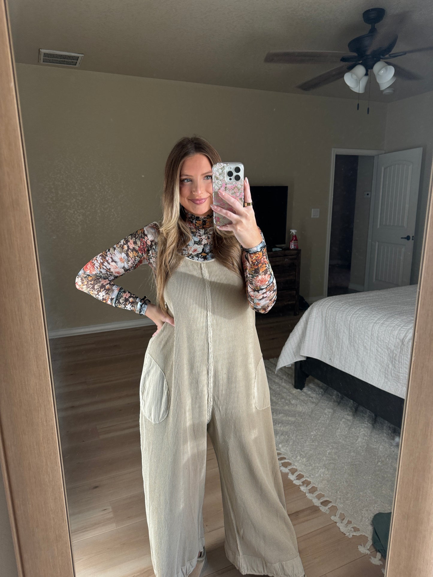 Brielle Waffle Knit Jumpsuit - Oatmeal - The Pretty Peach