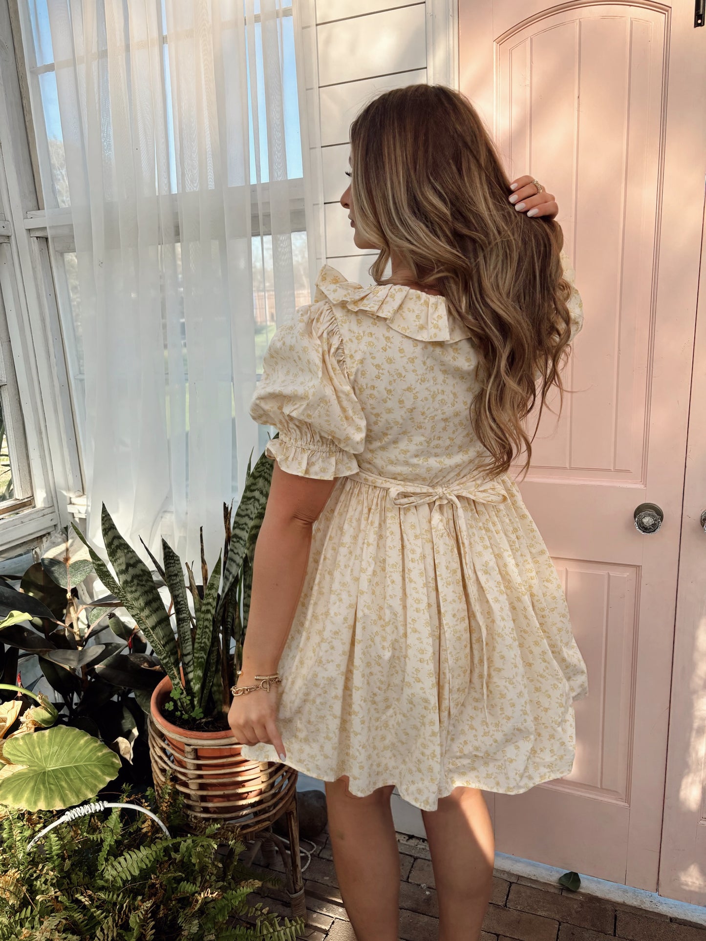 Magnolia Floral Ruffle Dress - Yellow - The Pretty Peach