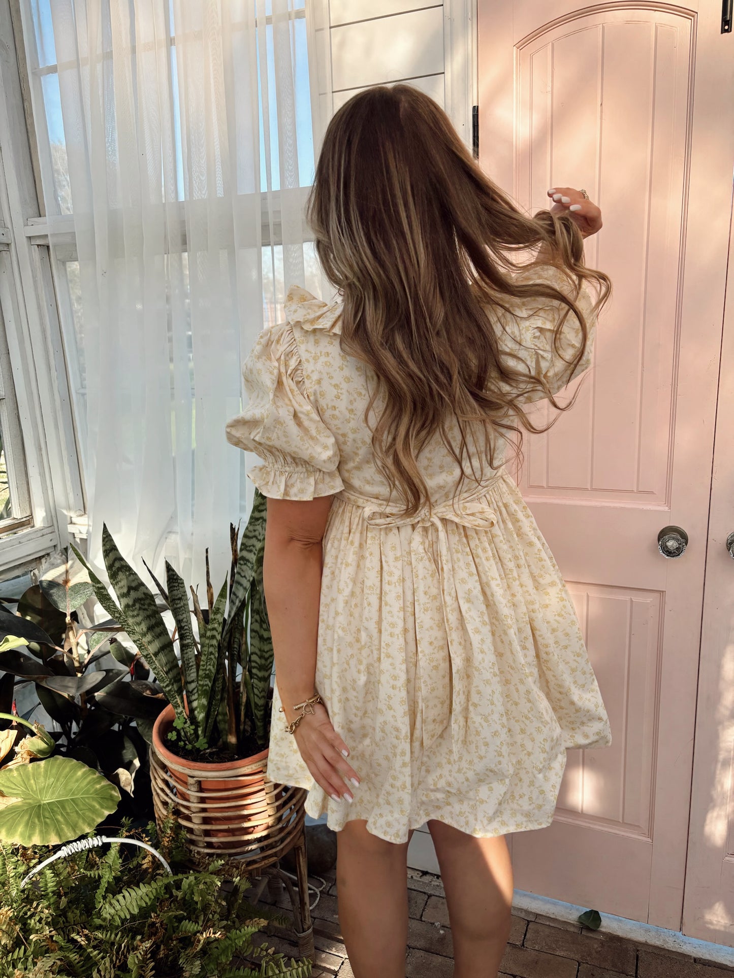 Magnolia Floral Ruffle Dress - Yellow - The Pretty Peach