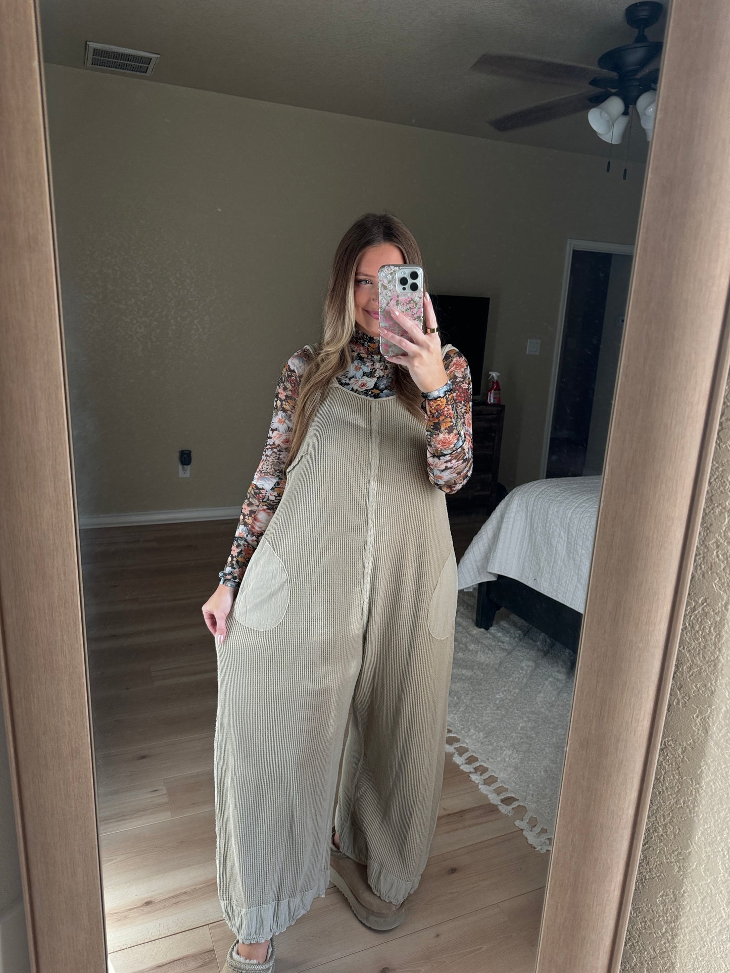 Brielle Waffle Knit Jumpsuit - Oatmeal - The Pretty Peach