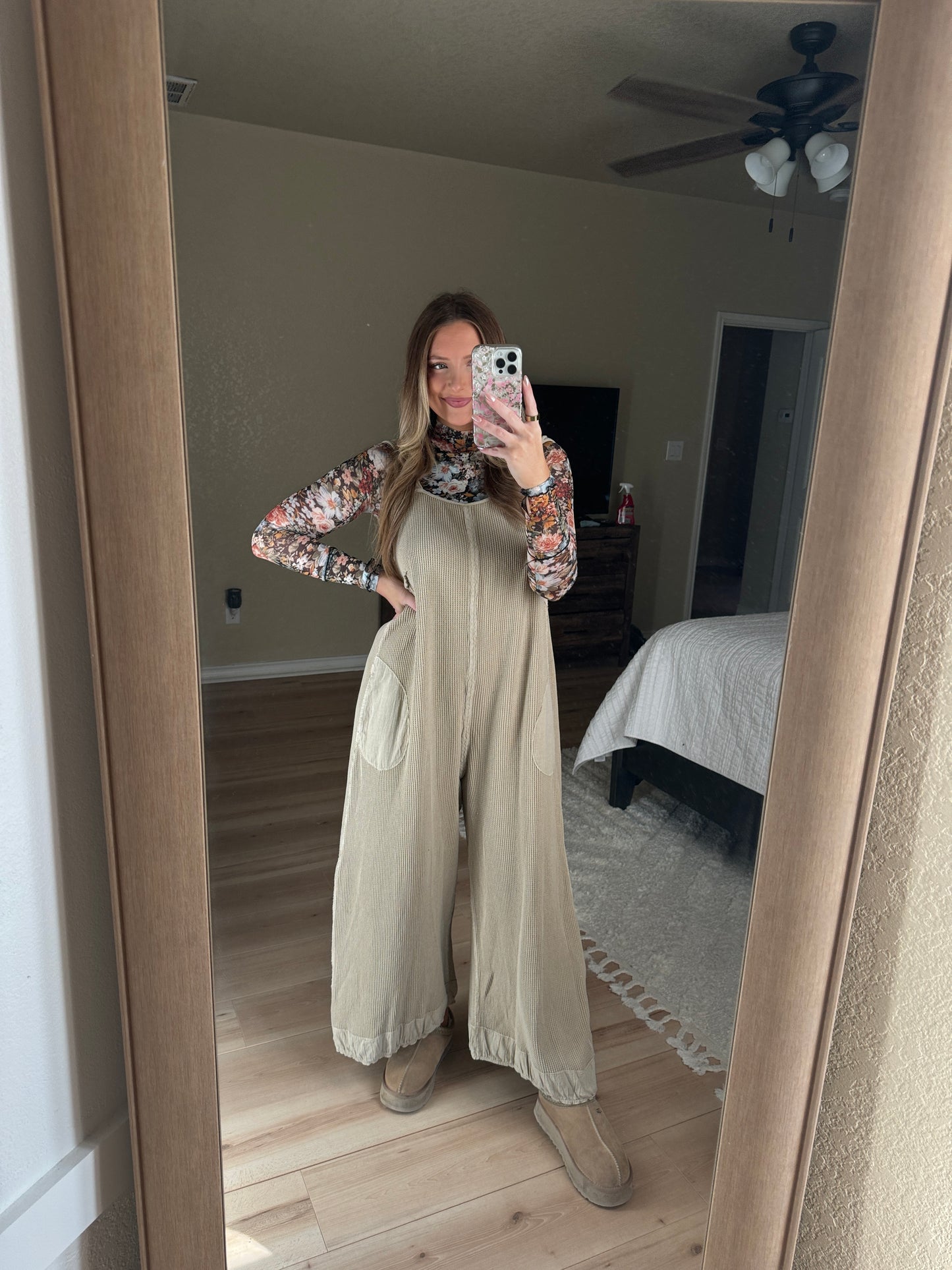 Brielle Waffle Knit Jumpsuit - Oatmeal - The Pretty Peach