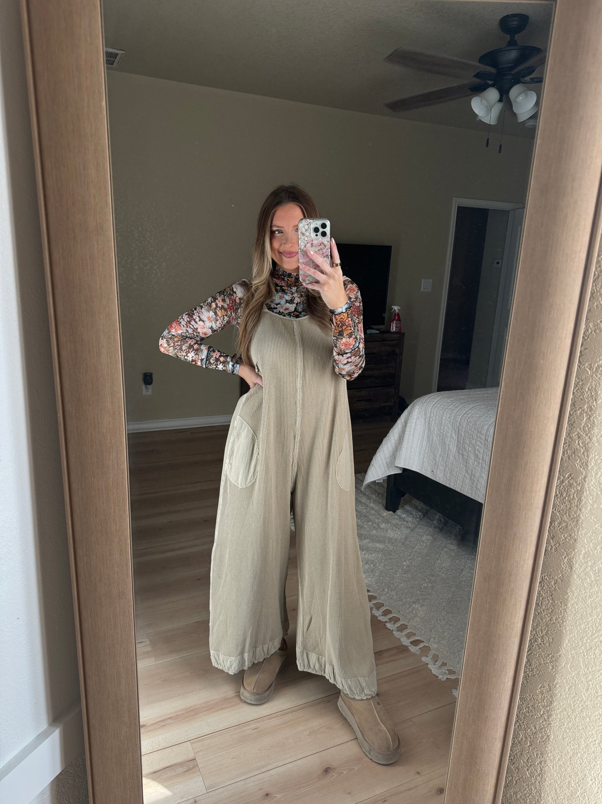 Brielle Waffle Knit Jumpsuit - Oatmeal - The Pretty Peach