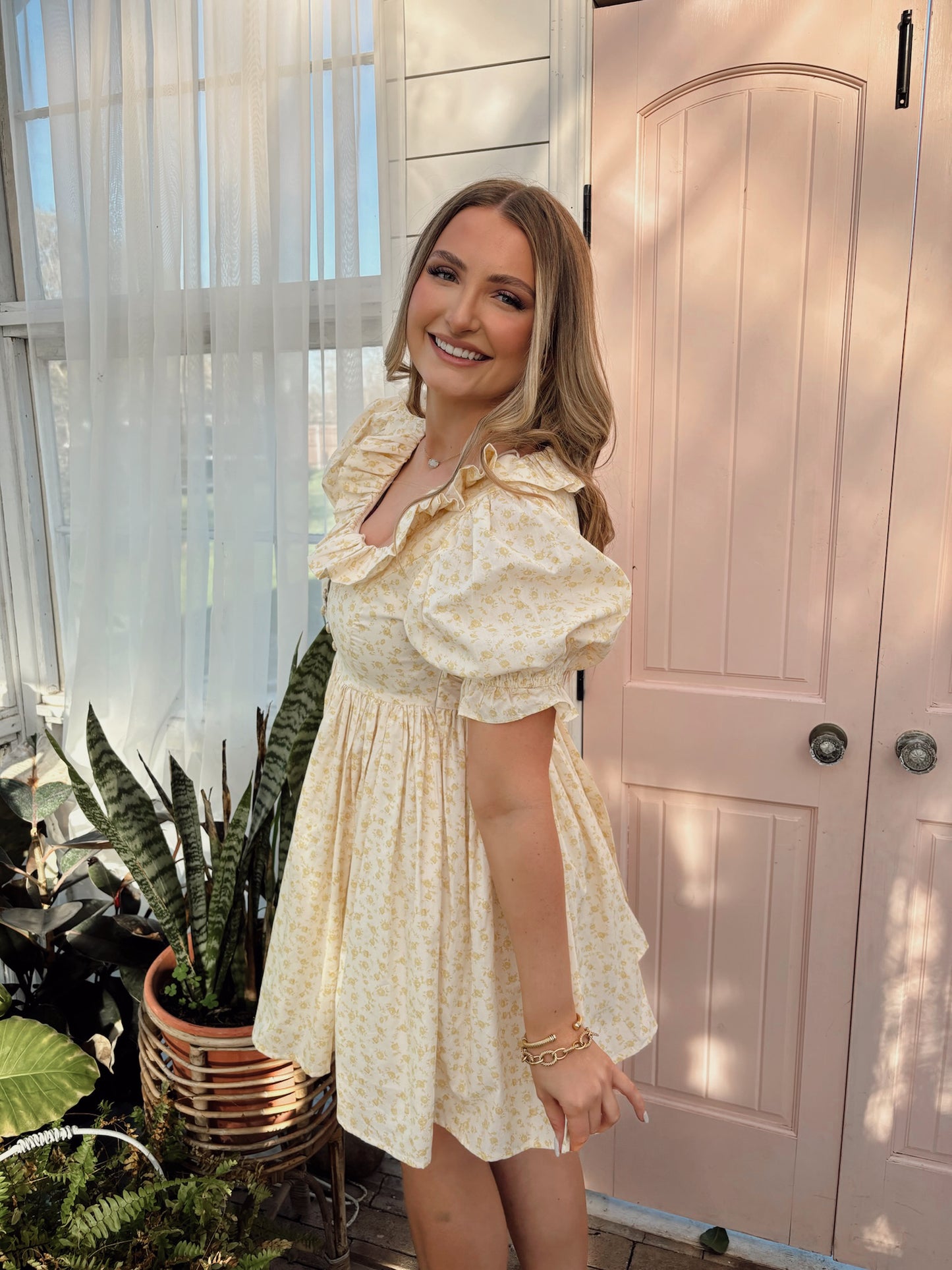 Magnolia Floral Ruffle Dress - Yellow - The Pretty Peach