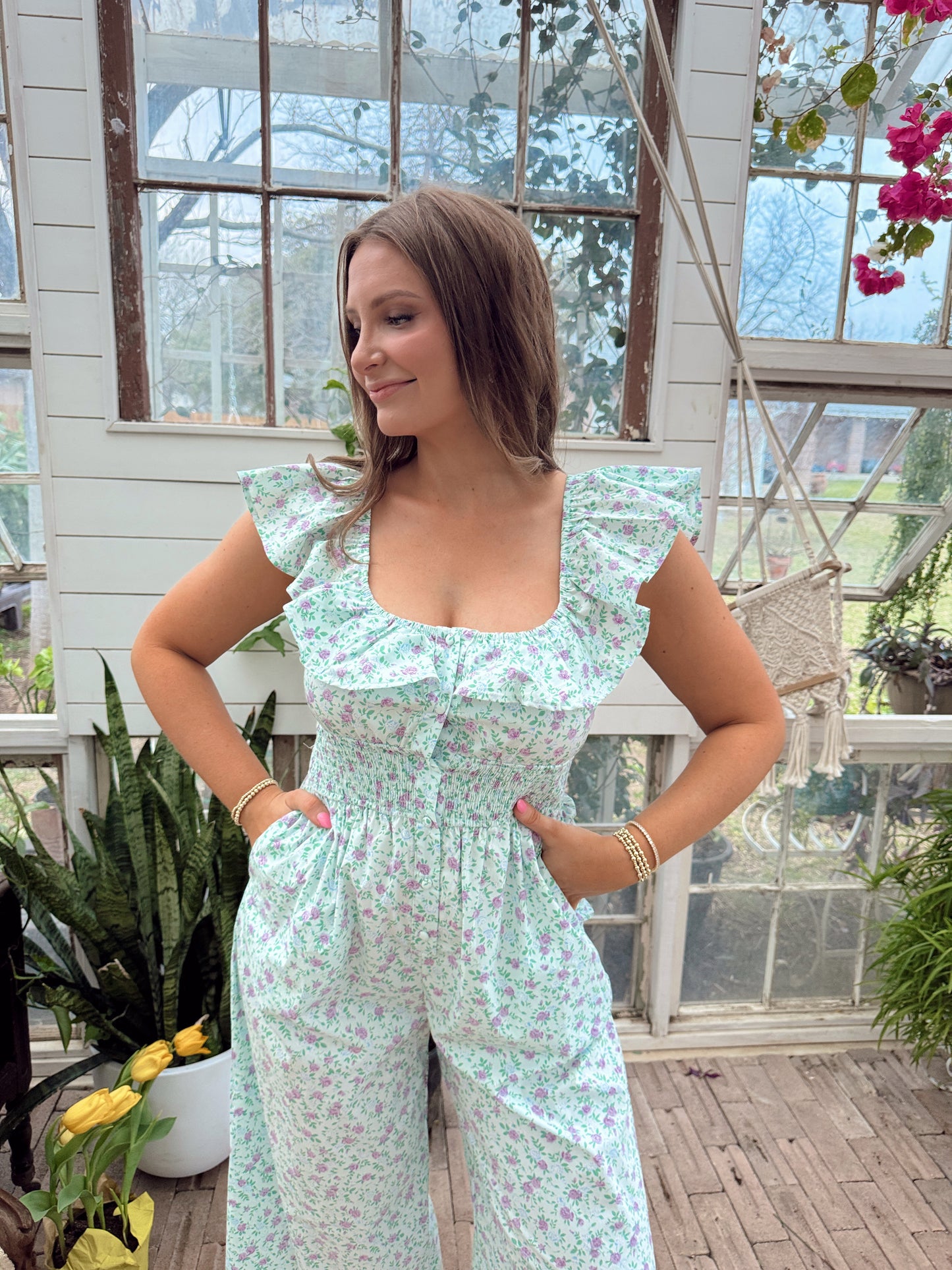 Daisy Floral Jumpsuit - Blue - The Pretty Peach
