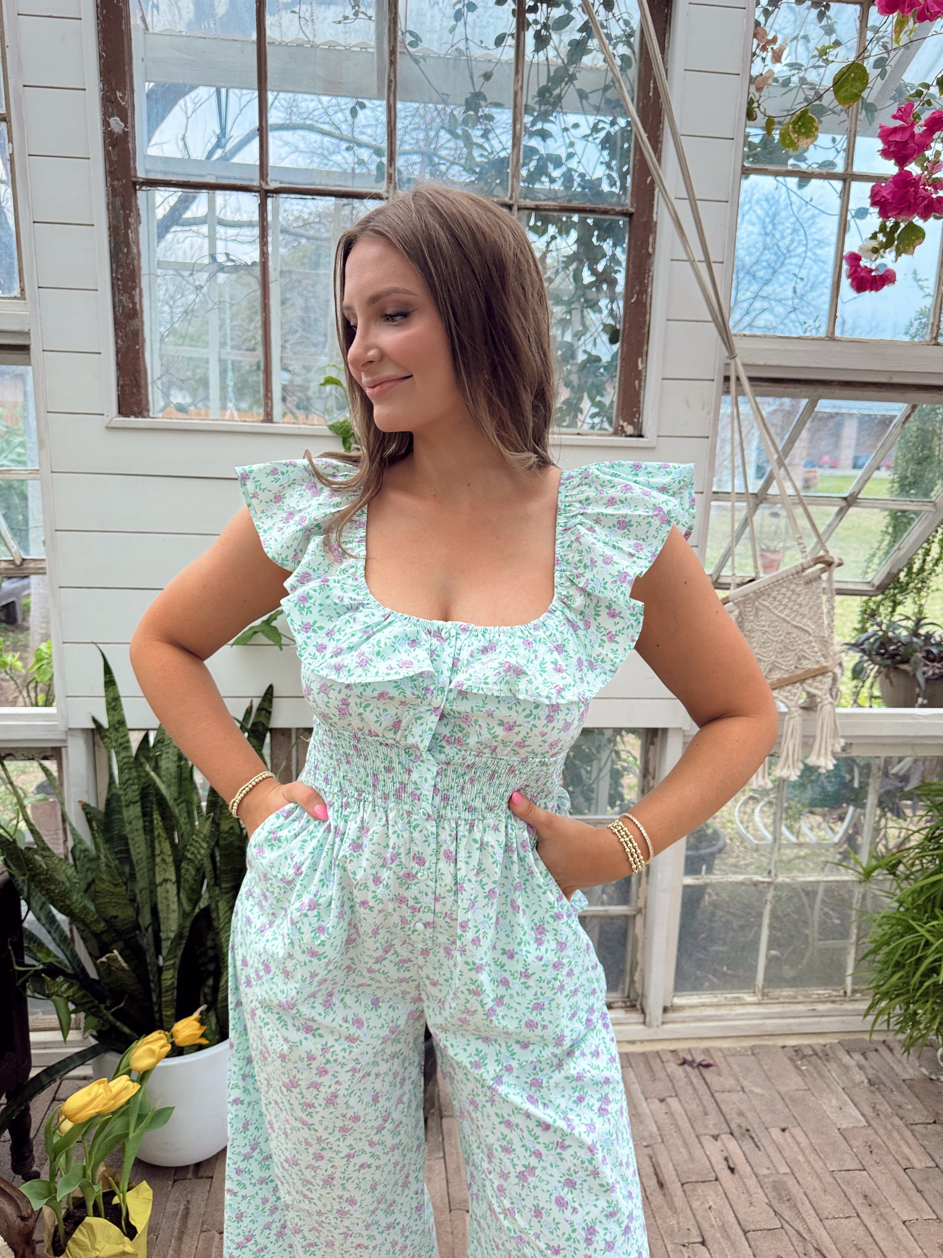 Daisy Floral Jumpsuit - Blue - The Pretty Peach