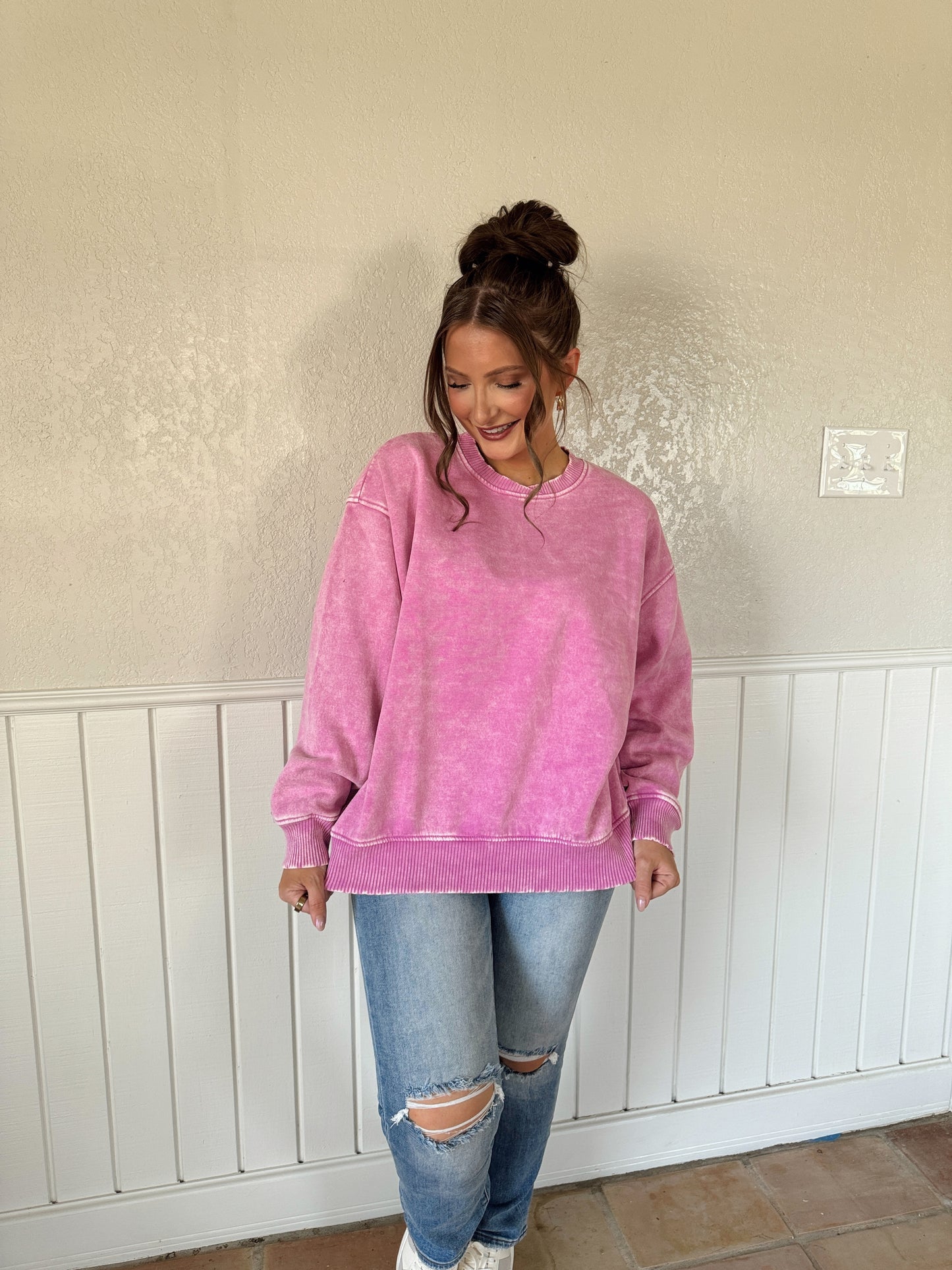 Carlie Acid Washed Oversized Fleece Pullover - Multiple Colors