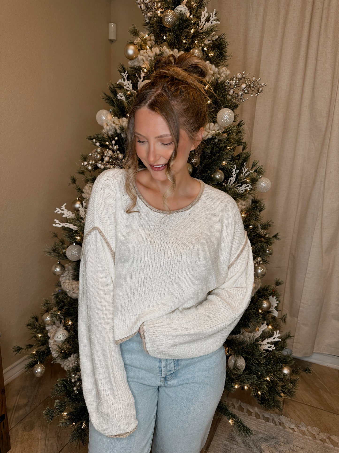 Landry Boat Neck Sweater - Cream - The Pretty Peach