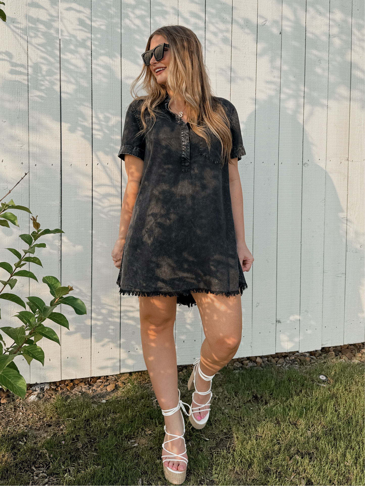 Pinky Promise Denim Dress - Ash Black - The Pretty Peach