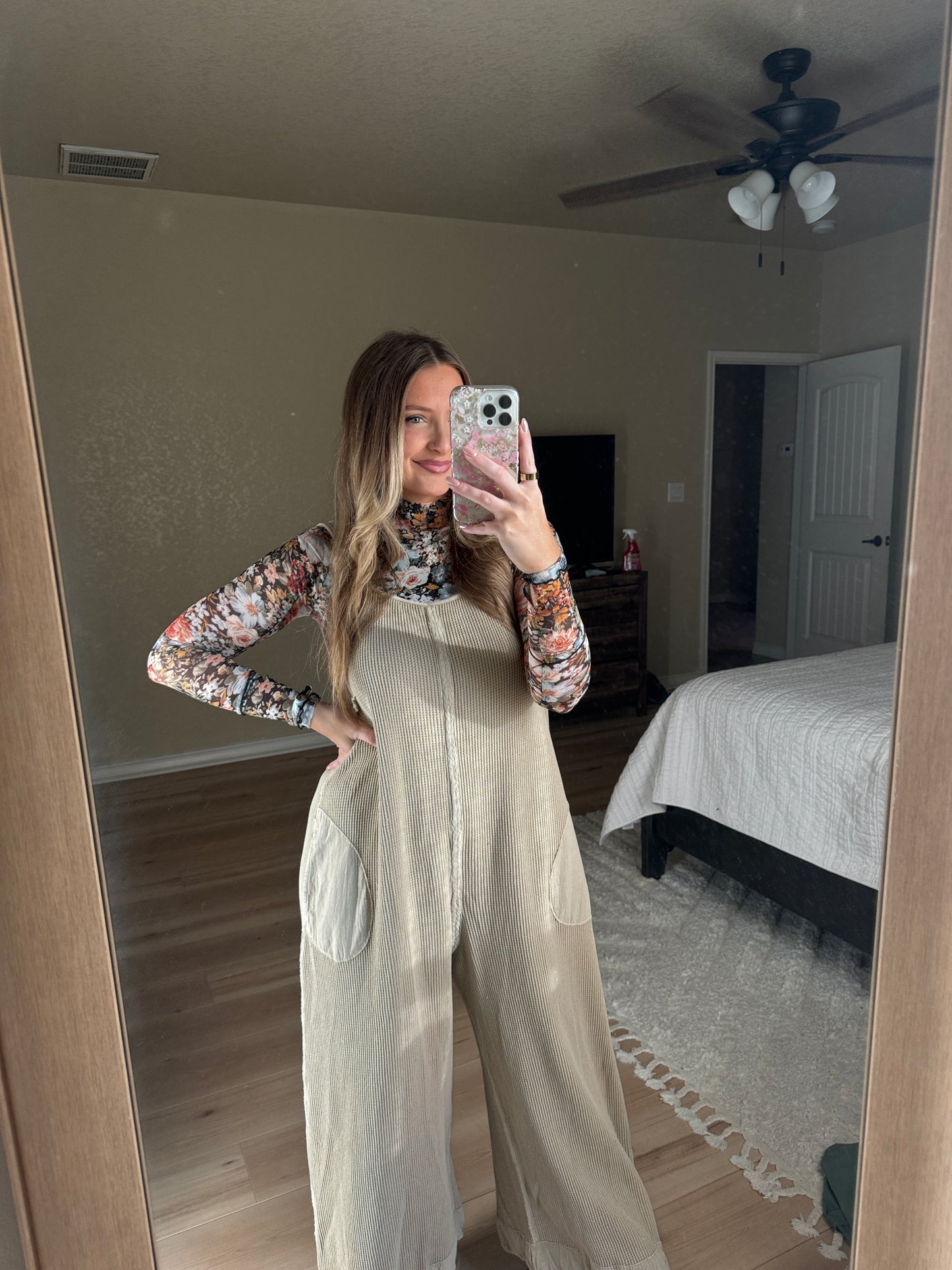 Brielle Waffle Knit Jumpsuit - Oatmeal - The Pretty Peach
