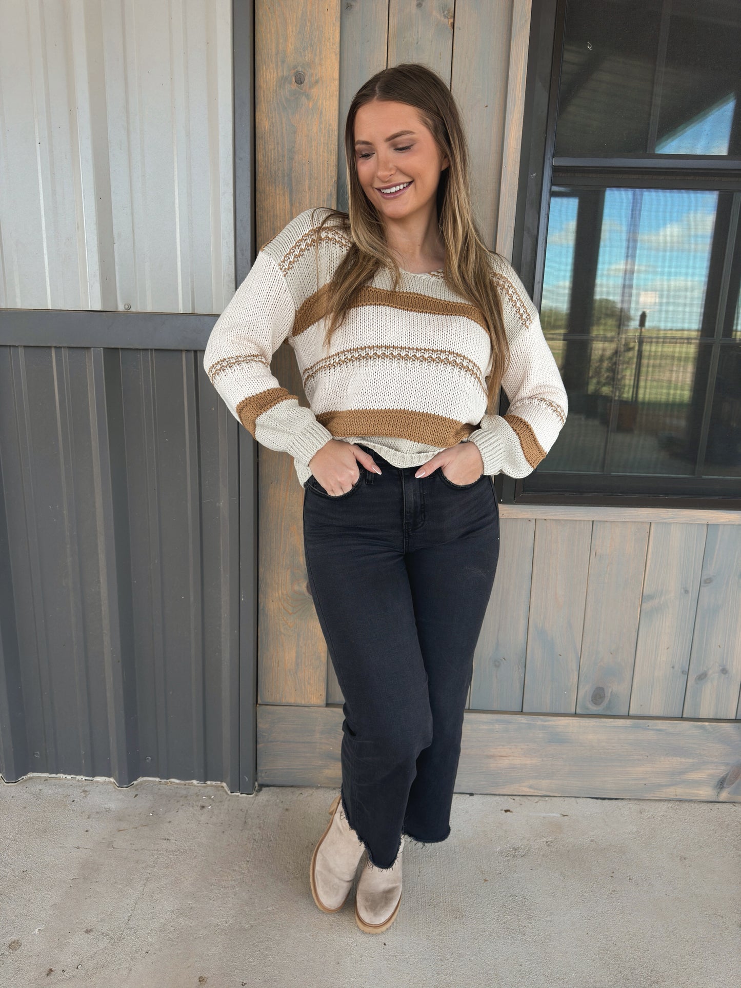 Latte Lover Striped Sweater - Taupe - The Pretty Peach