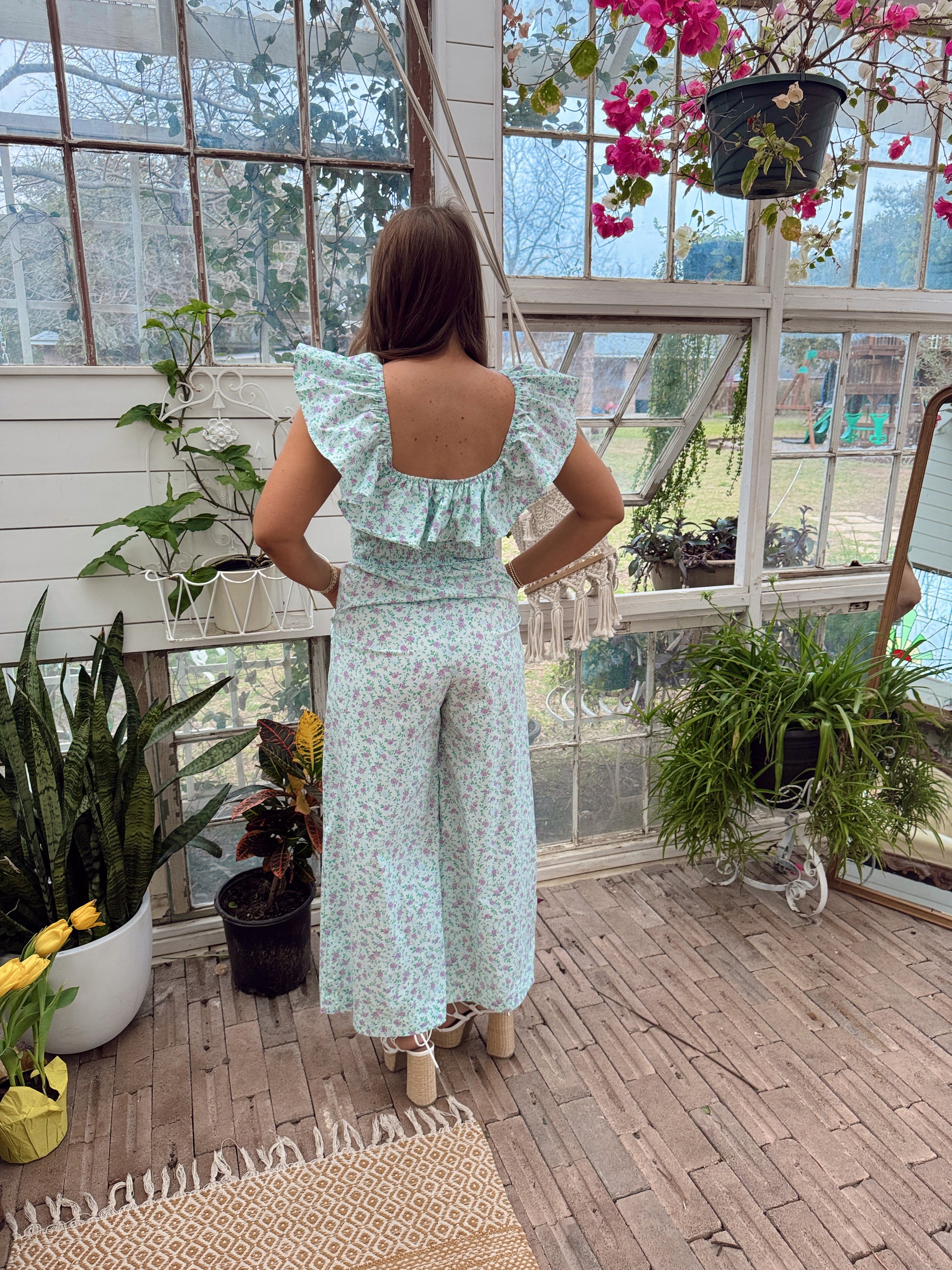 Daisy Floral Jumpsuit - Blue - The Pretty Peach