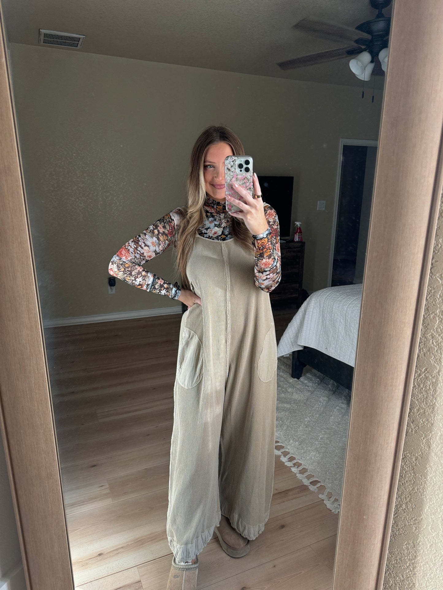 Brielle Waffle Knit Jumpsuit - Oatmeal - The Pretty Peach