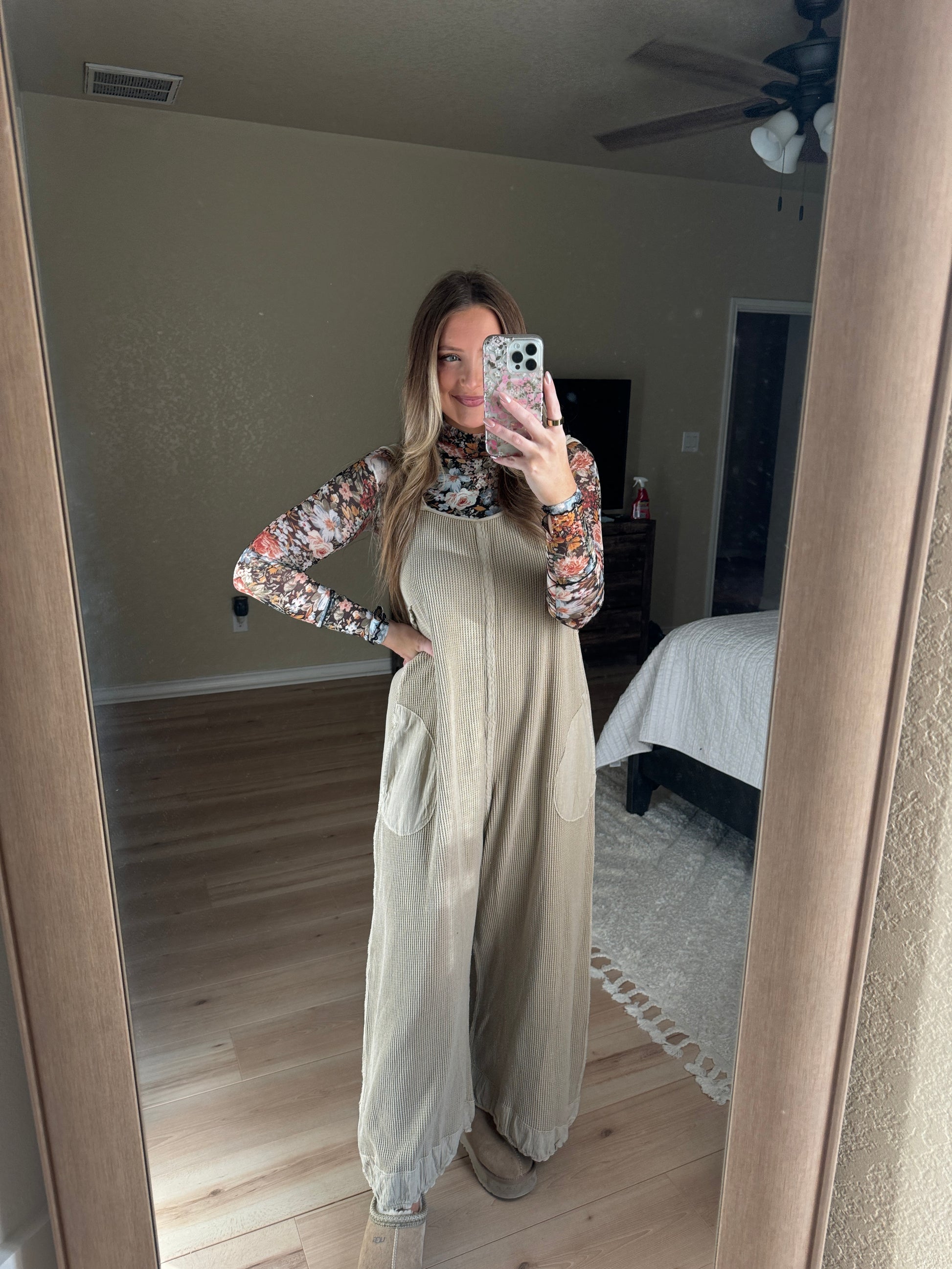 Brielle Waffle Knit Jumpsuit - Oatmeal - The Pretty Peach