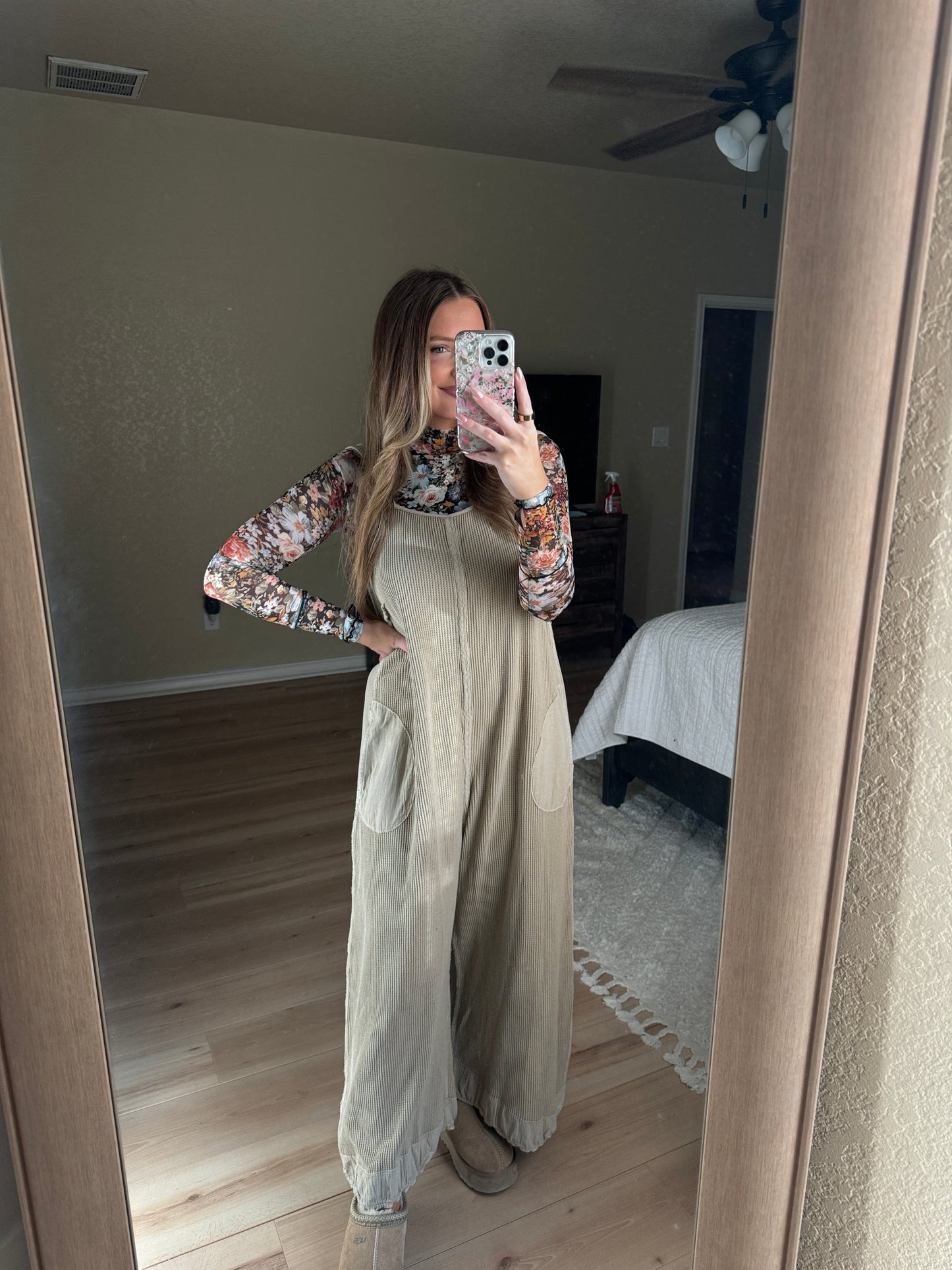 Brielle Waffle Knit Jumpsuit - Oatmeal - The Pretty Peach