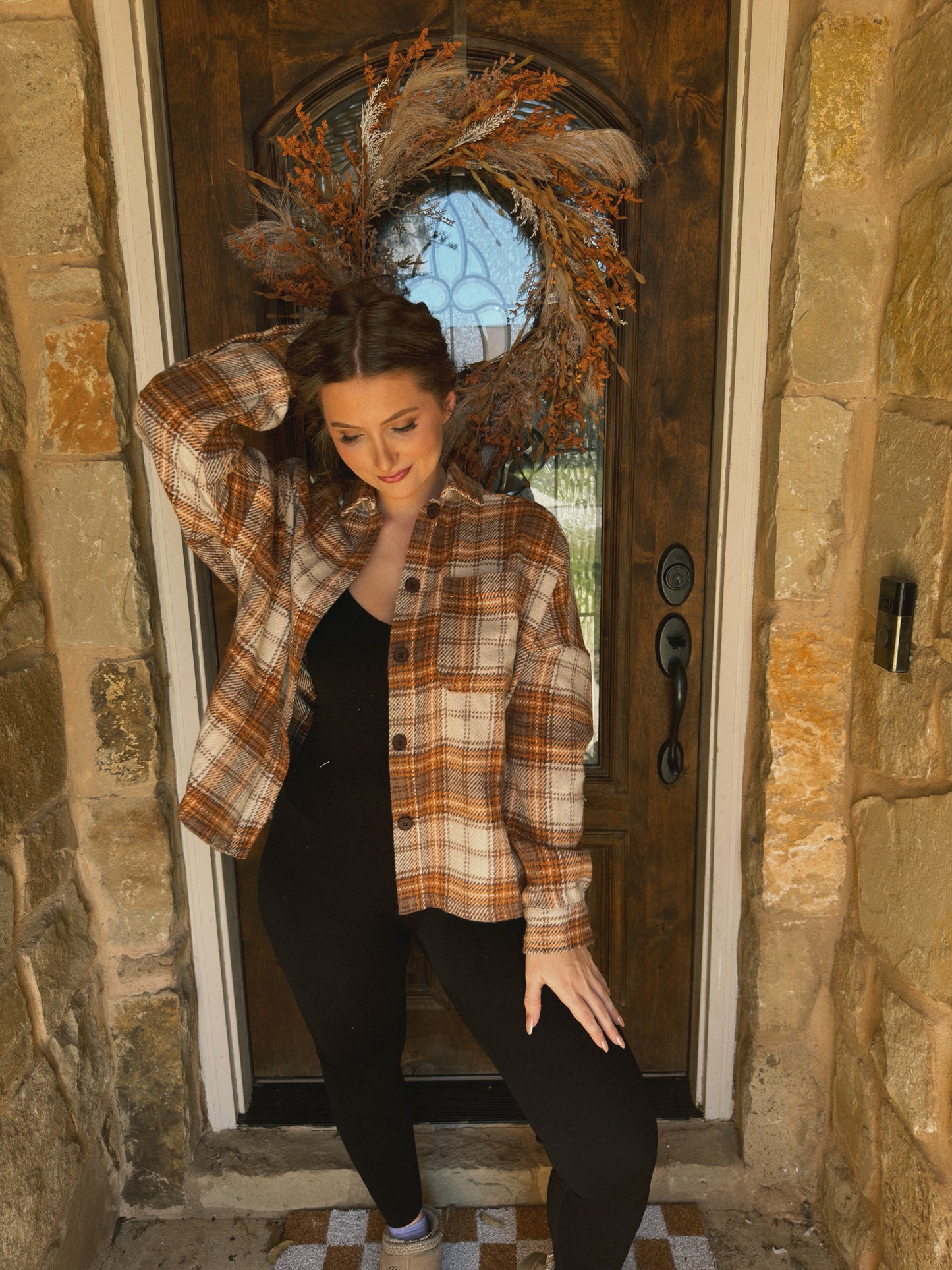 Pumpkin Patch Plaid Shacket - Brown Multi - The Pretty Peach