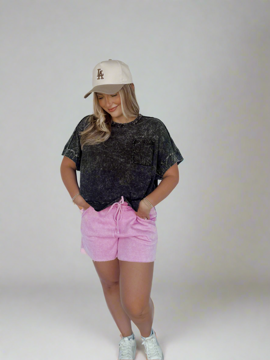 Jessie Acid Wash Boxy Tee - Ash Black - The Pretty Peach