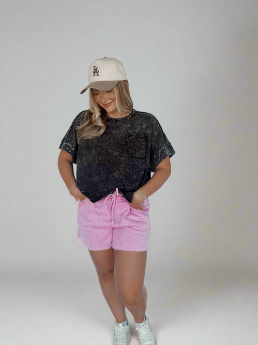 Jessie Acid Wash Boxy Tee - Ash Black - The Pretty Peach