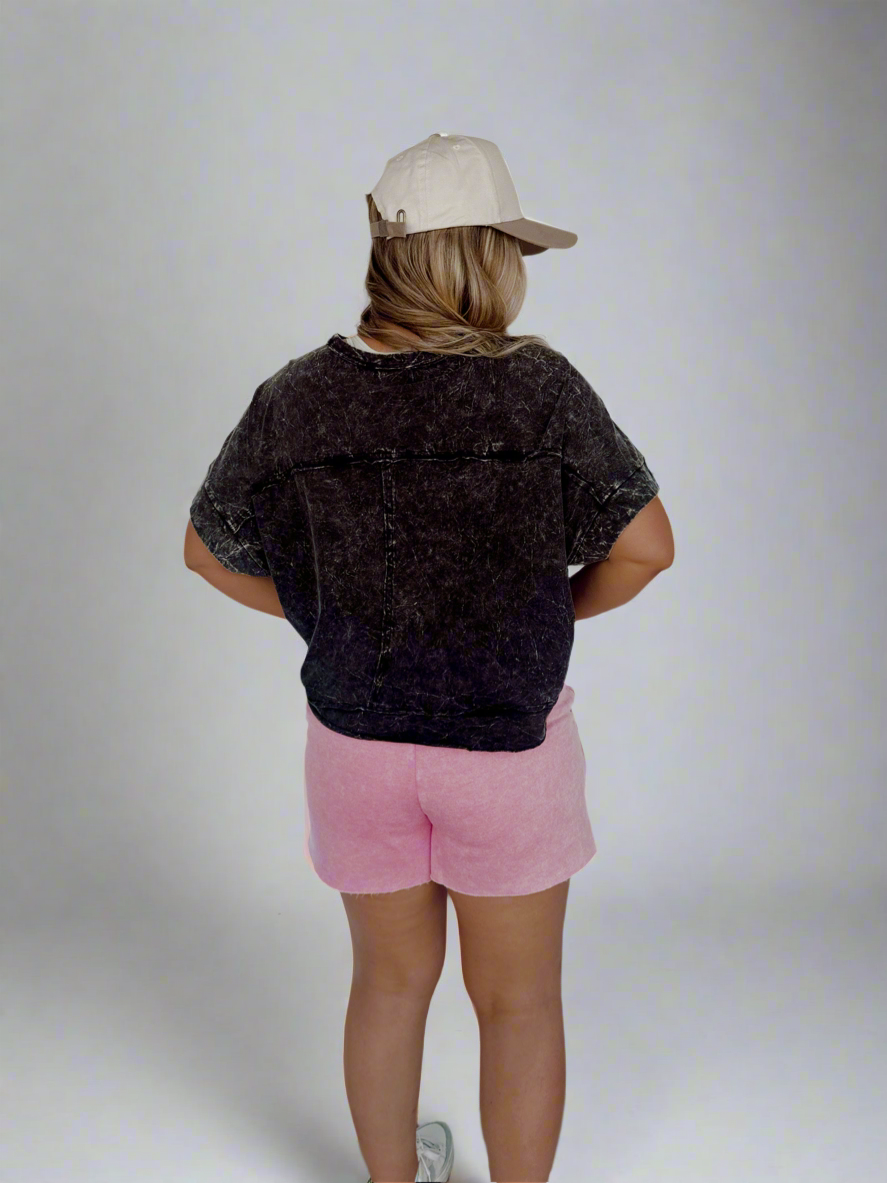 Jessie Acid Wash Boxy Tee - Ash Black - The Pretty Peach