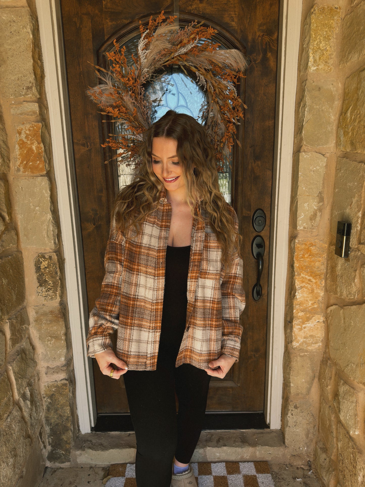 Pumpkin Patch Plaid Shacket - Brown Multi - The Pretty Peach