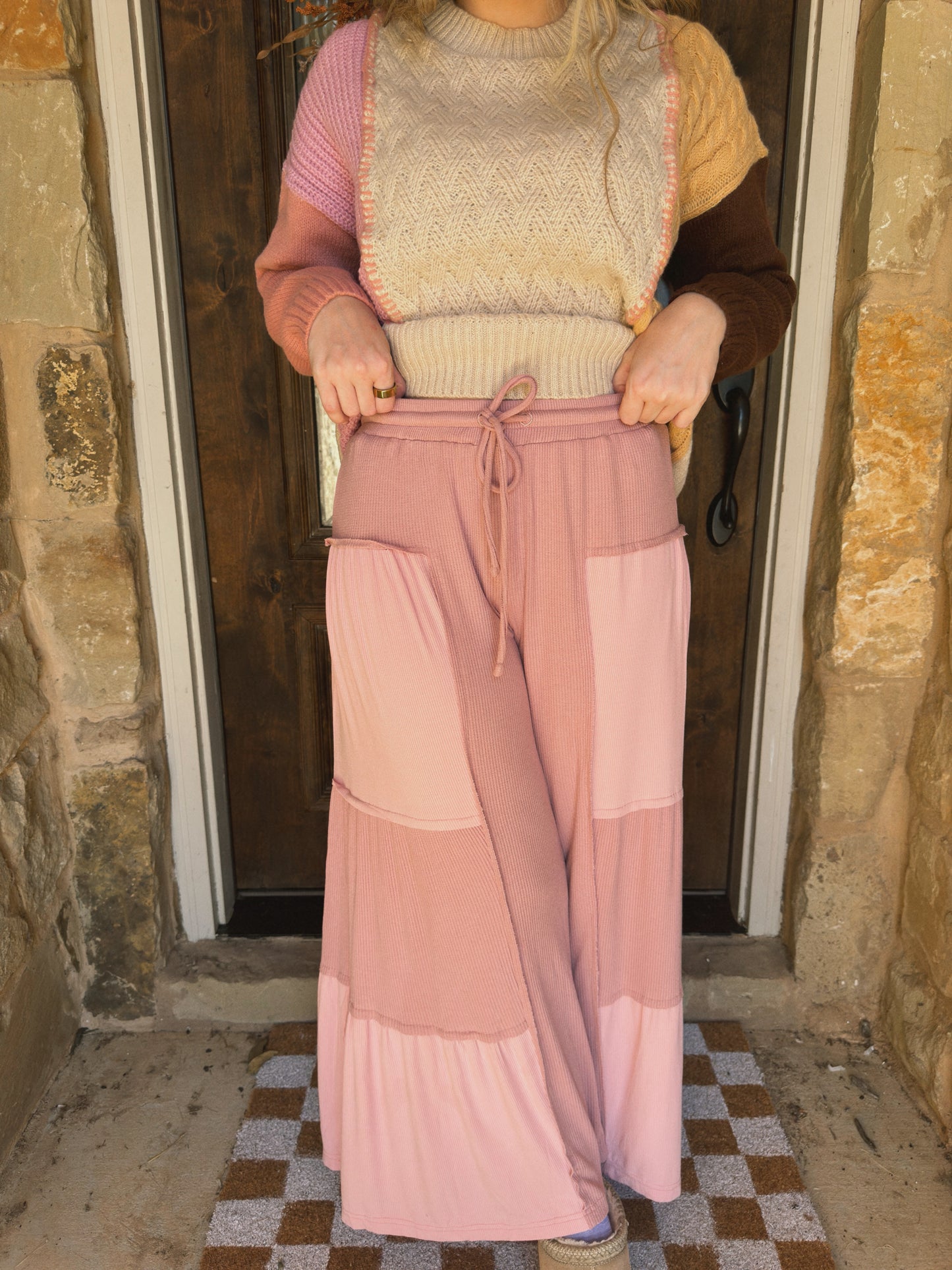 Pinky Patchwork Pants - Mauve - The Pretty Peach