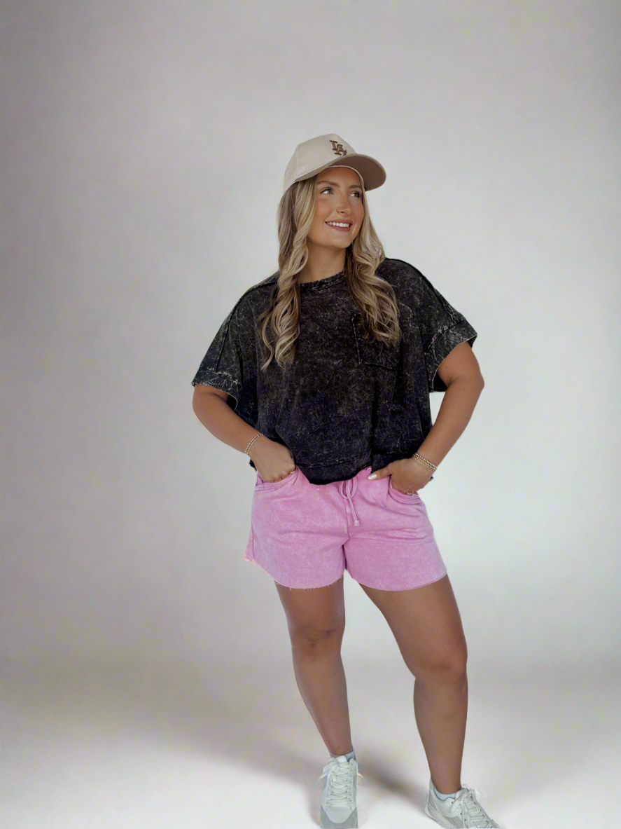 Jessie Acid Wash Boxy Tee - Ash Black - The Pretty Peach
