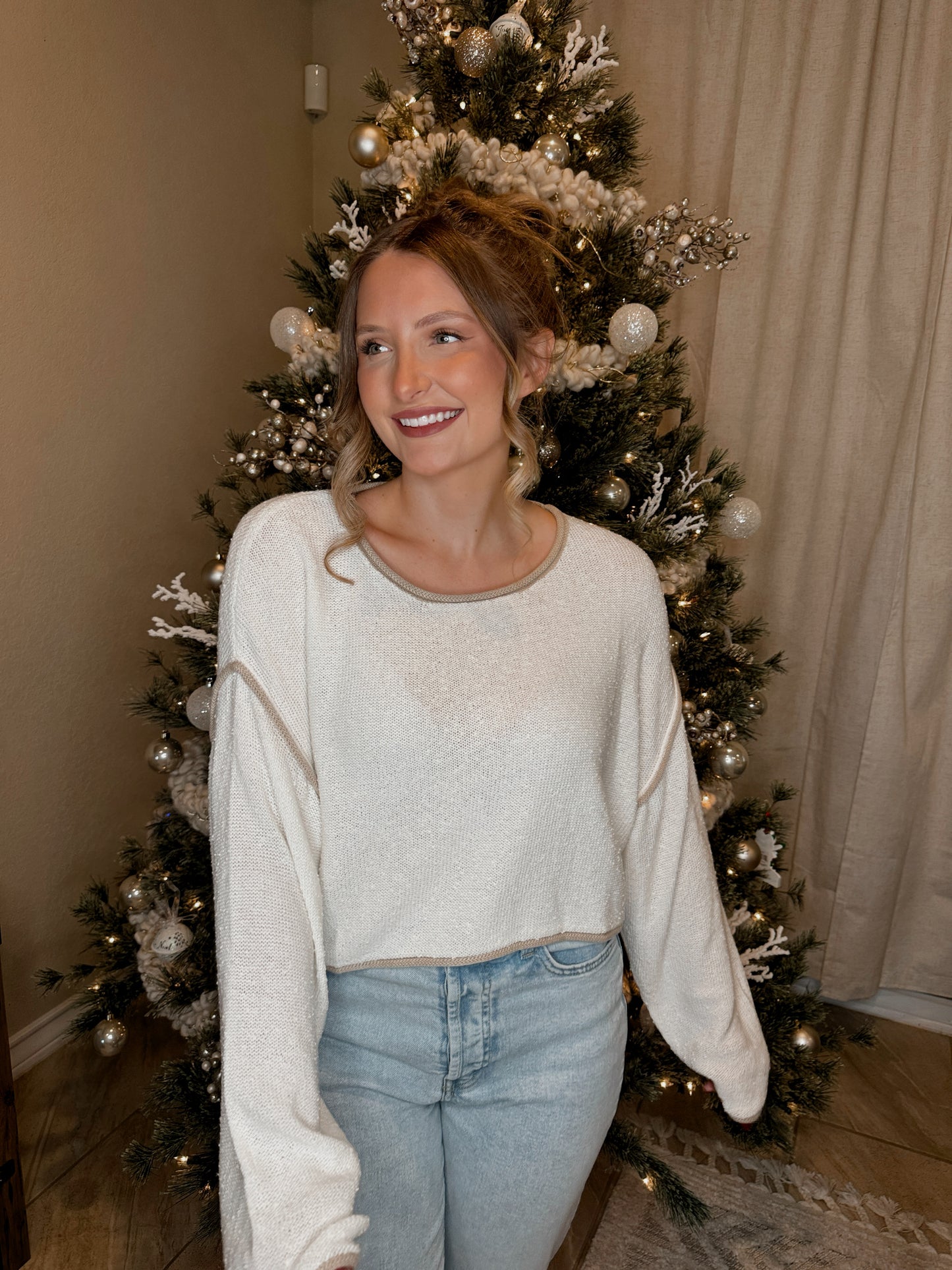 Landry Boat Neck Sweater - Cream - The Pretty Peach