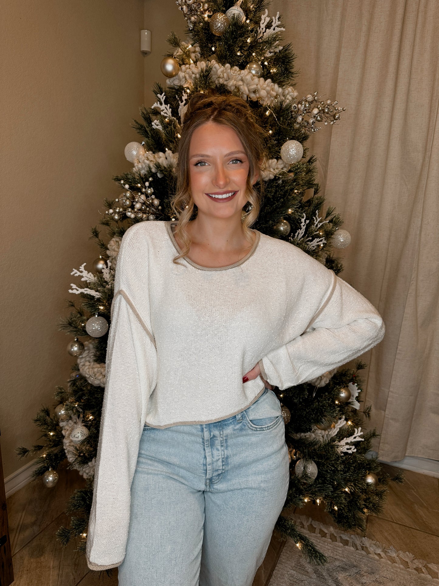 Landry Boat Neck Sweater - Cream - The Pretty Peach