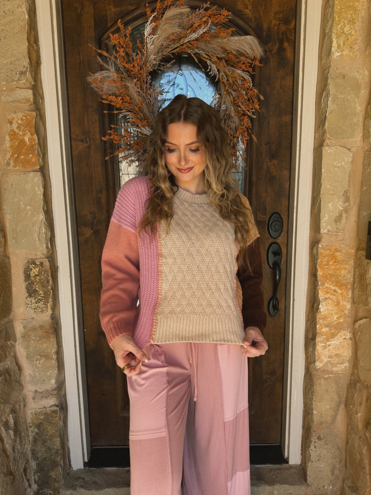 Sunday Lover Colorblock Sweater - Pink/Mocha - The Pretty Peach