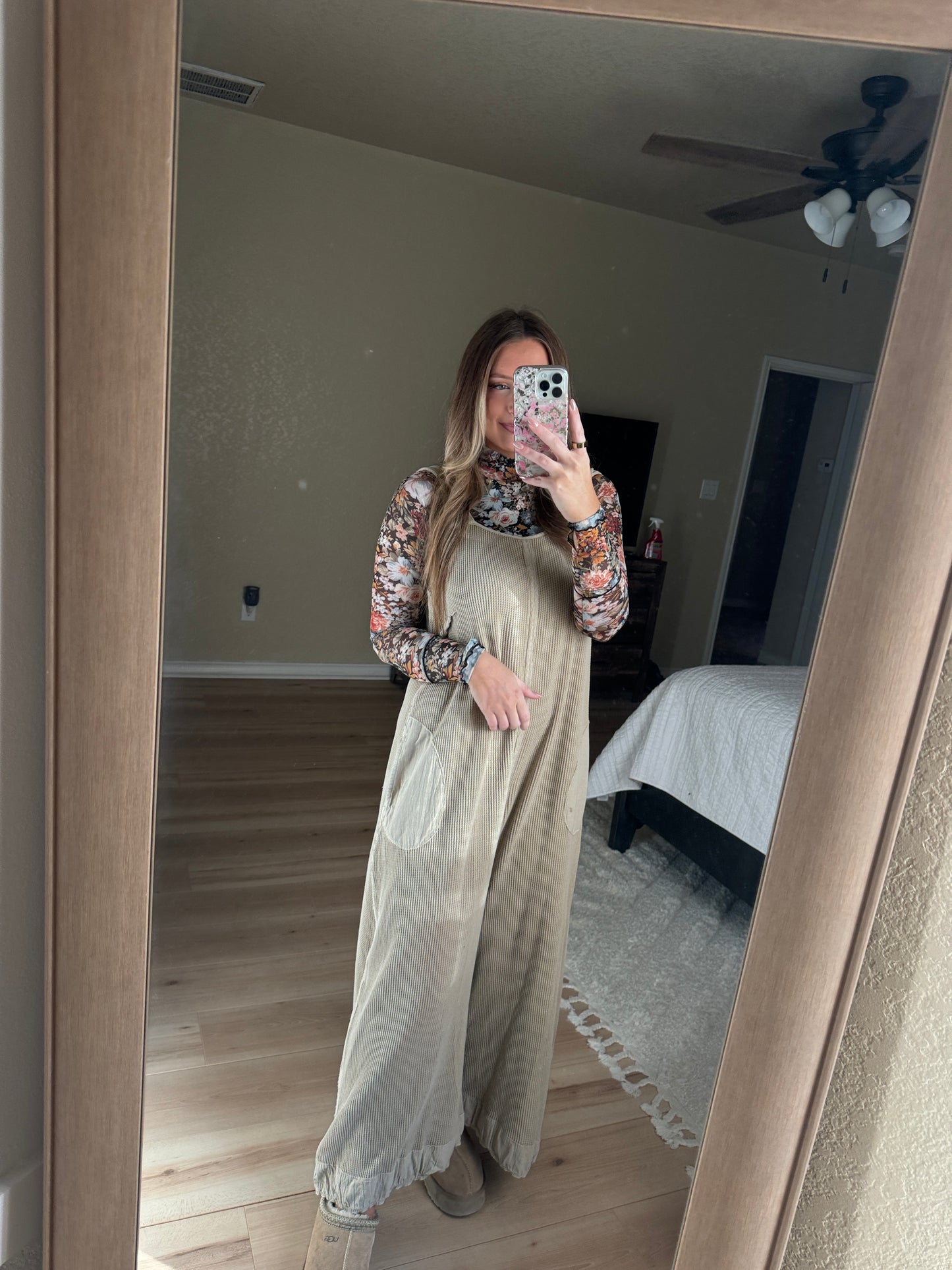 Brielle Waffle Knit Jumpsuit - Oatmeal - The Pretty Peach