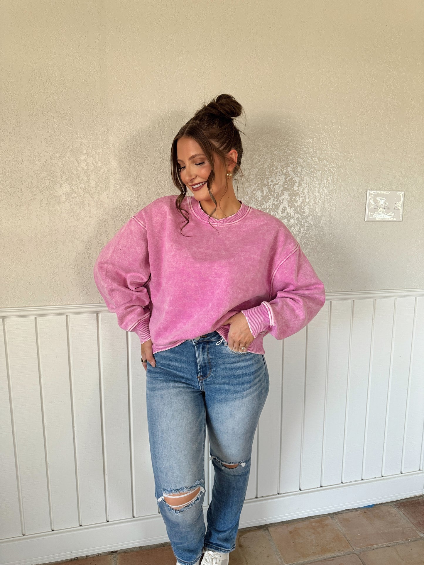 Carlie Acid Washed Oversized Fleece Pullover - Multiple Colors