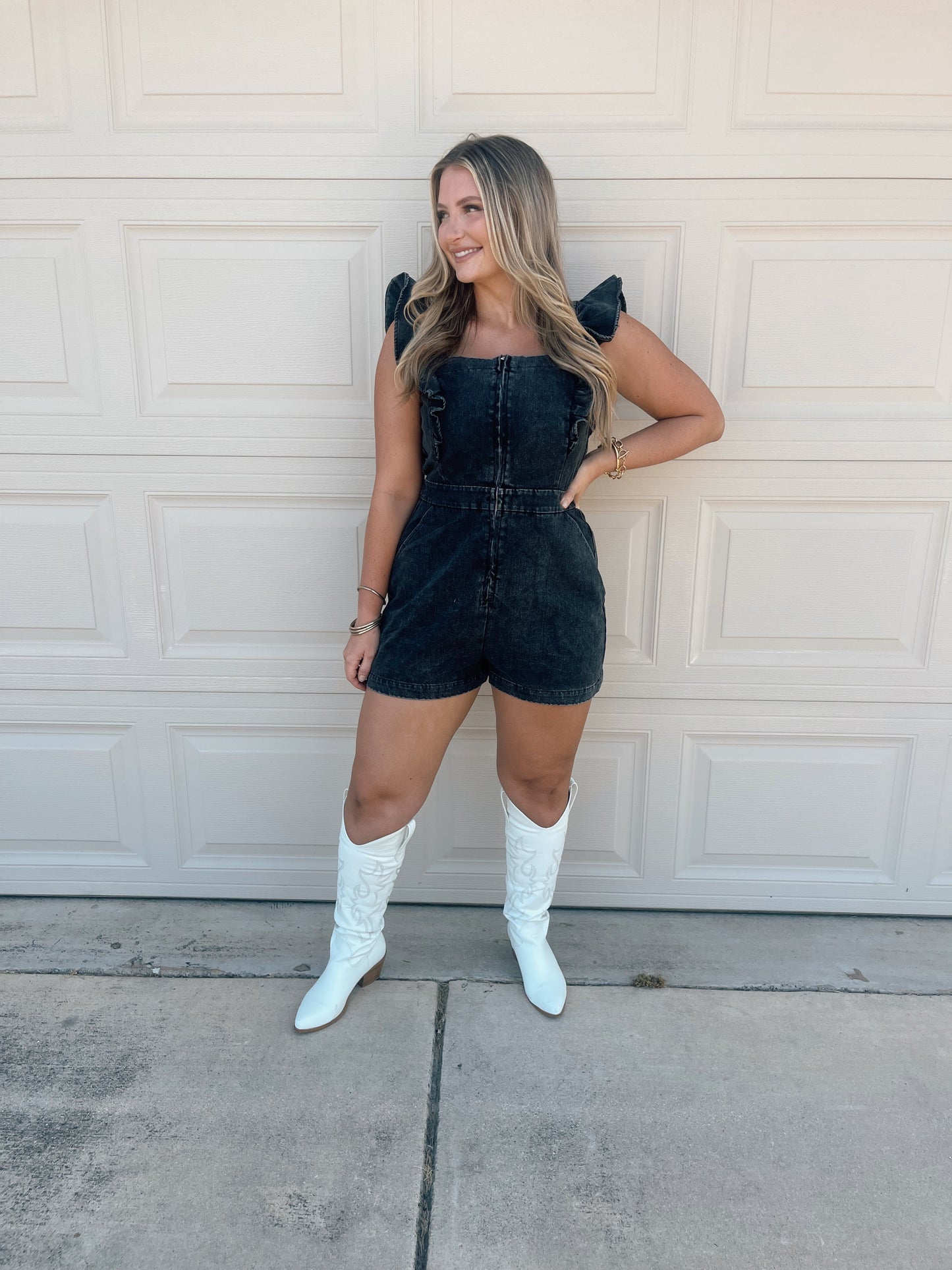 Macy Ruffle Denim Romper - Multiple Colors - The Pretty Peach