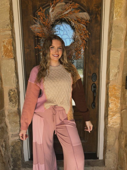 Sunday Lover Colorblock Sweater - Pink/Mocha