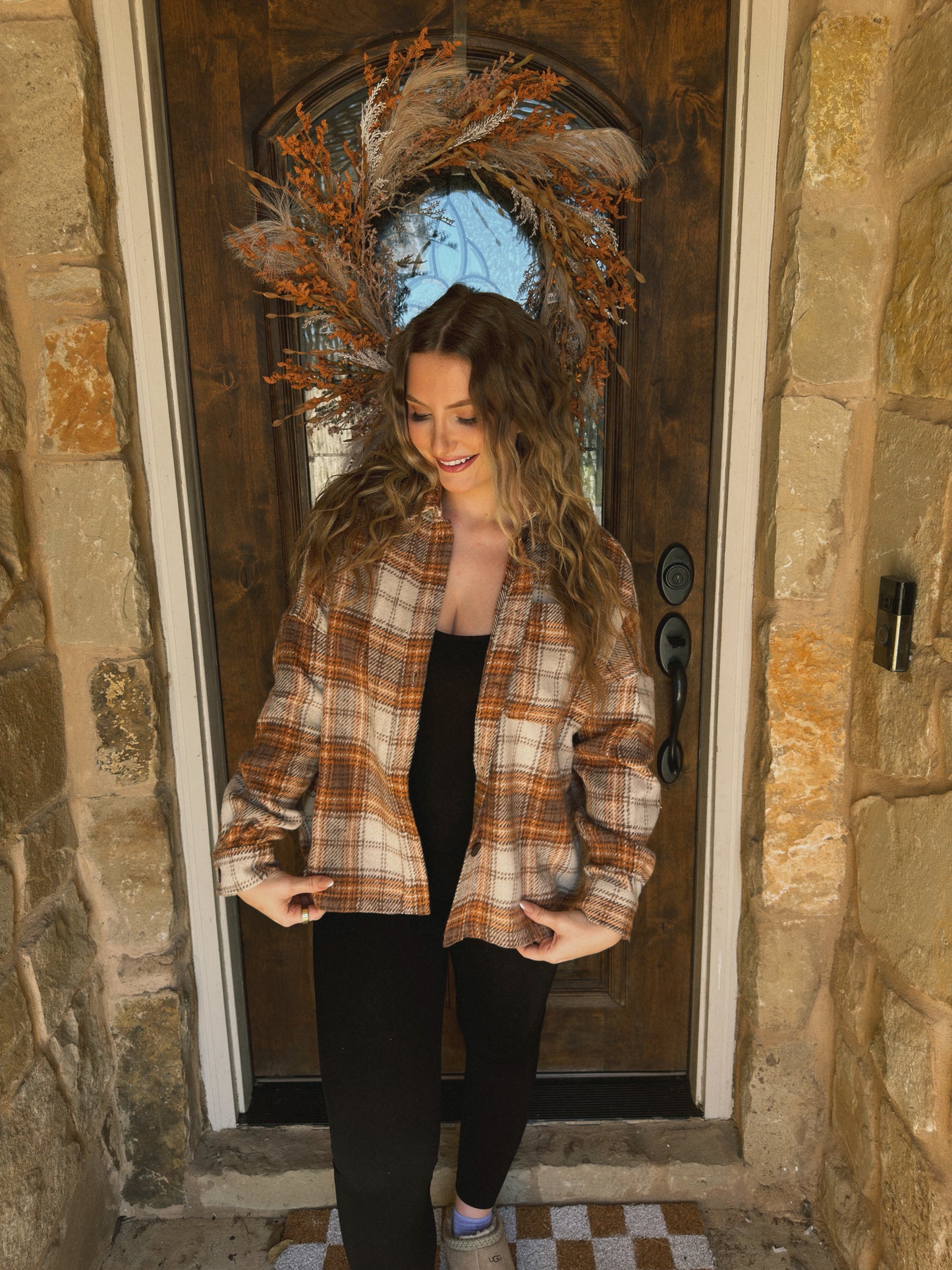 Pumpkin Patch Plaid Shacket - Brown Multi